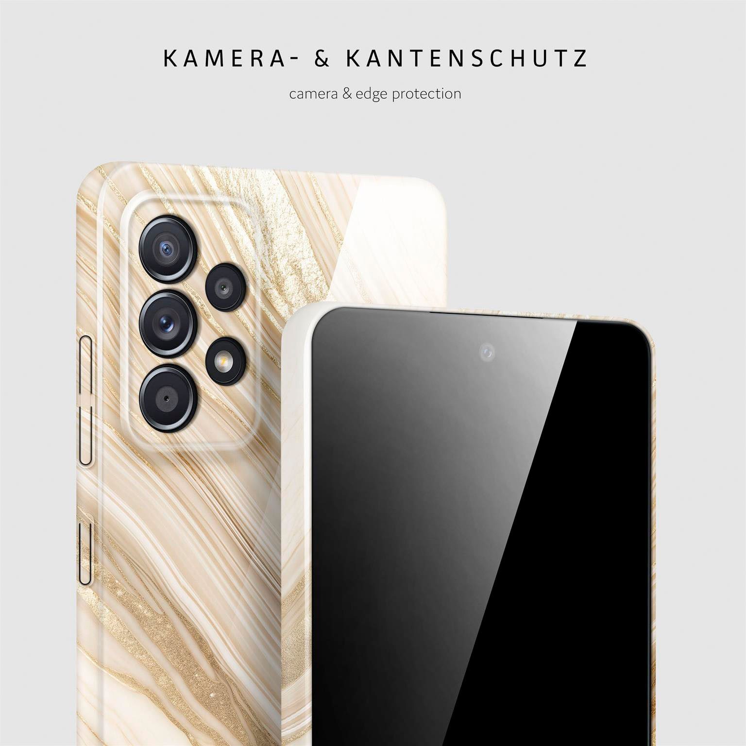 ONEFLOW Handyhülle für Samsung Galaxy A52 / A52s 5G Hülle Marmor Bliss Cover Gold Beige, Handy Schutz Backcover Handytasche Case Schutzhülle mit Kameraschutz