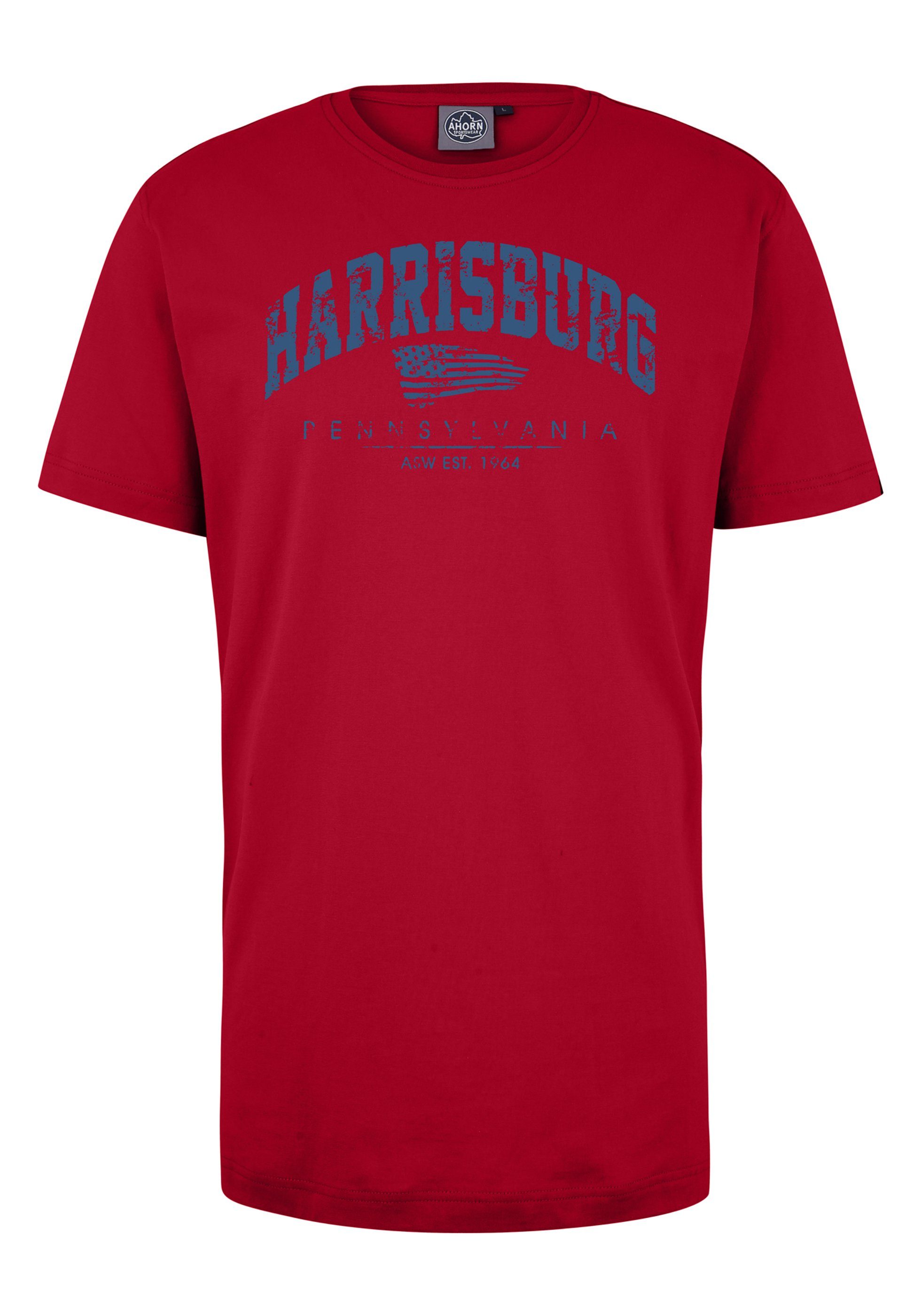 AHORN SPORTSWEAR T-Shirt HARRISBURG_ATLANTIC BLUE mit modischem Frontprint rot
