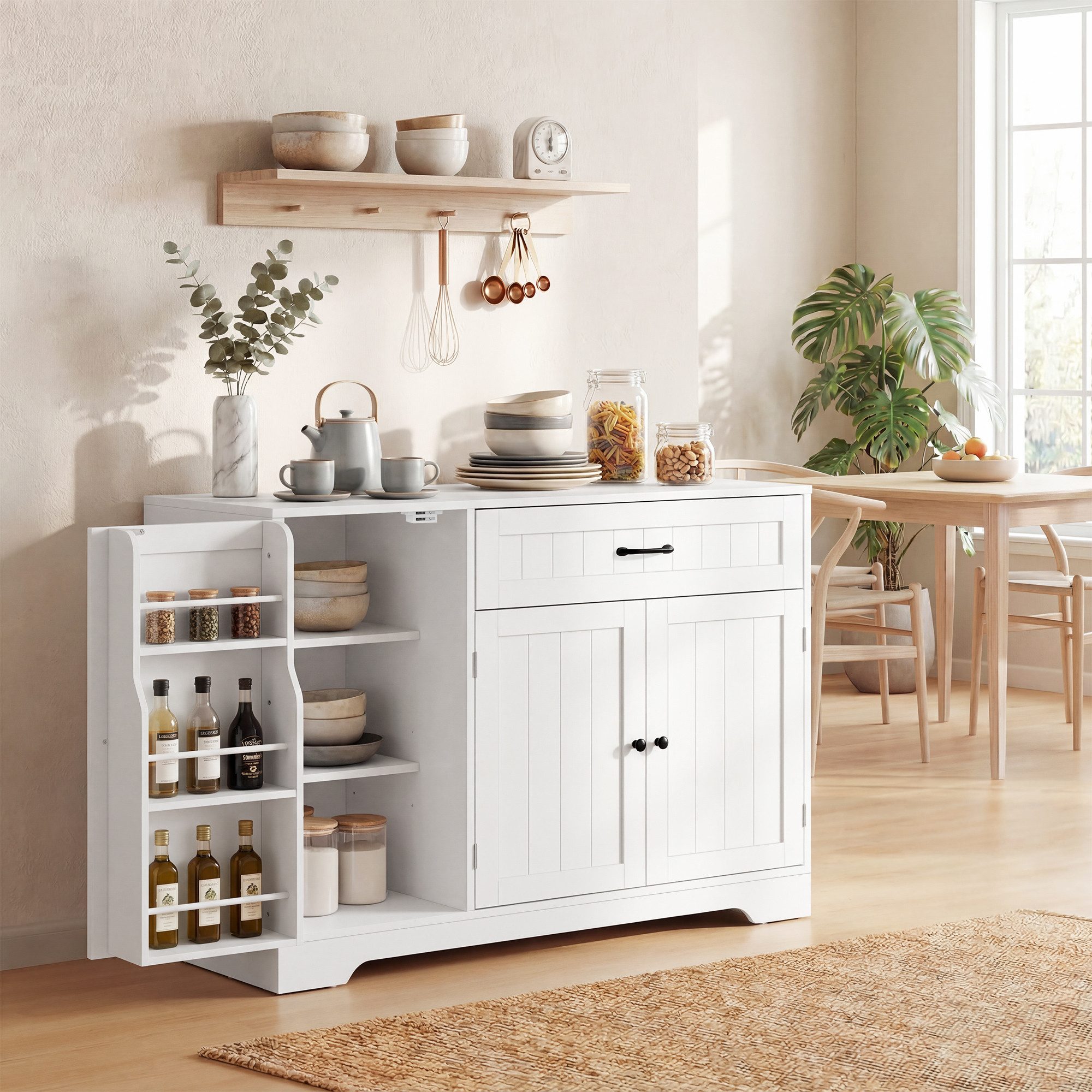 HOMCOM Sideboard (Küchenschrank, 1 St., Aufbewahrungsschrank), 110 x 40 x 80 cm Weiß