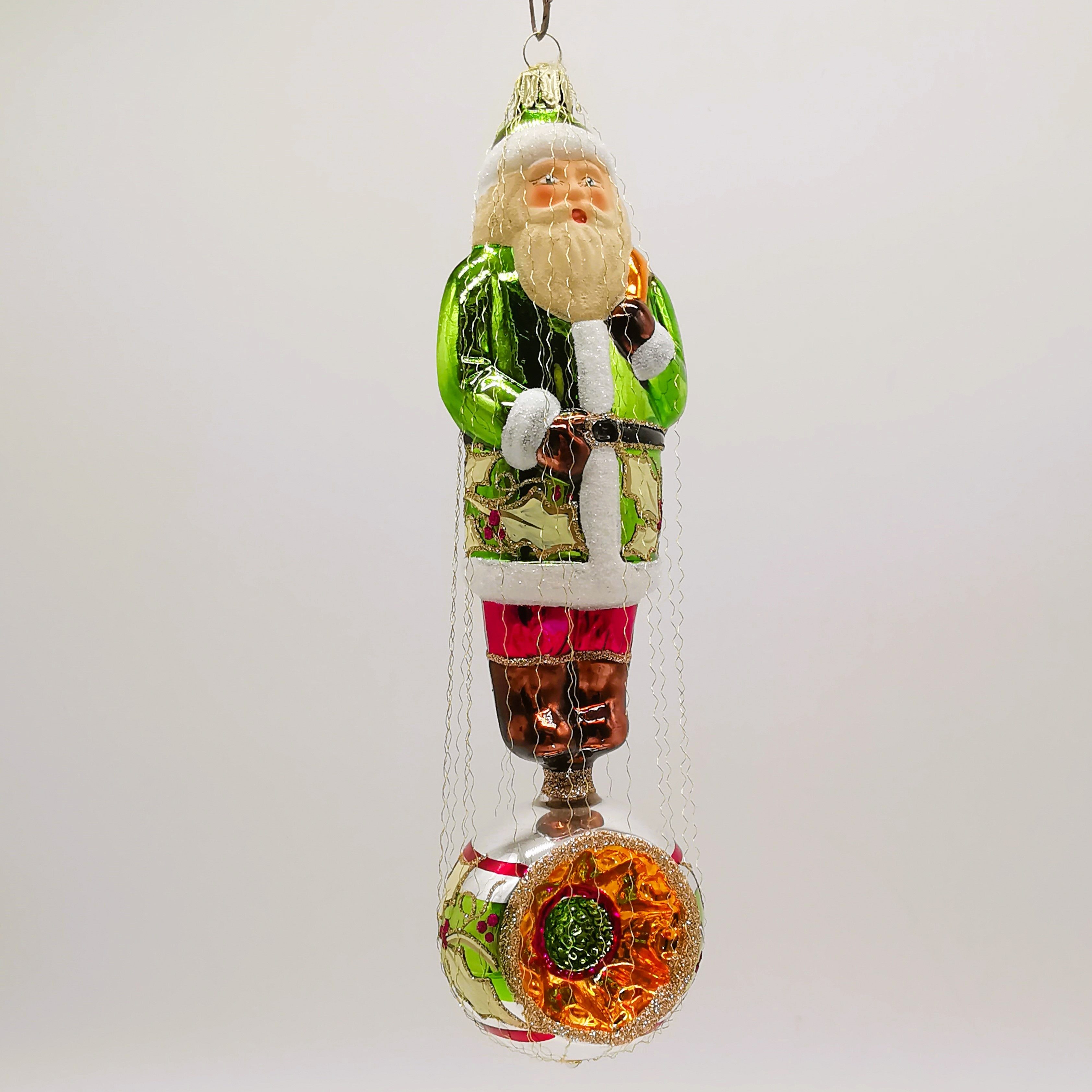 Schatzhauser Christbaumschmuck Weihnachtsmann Reflex-Ornament Ilexband 24cm (1-tlg), mundgeblasen, handbemalt
