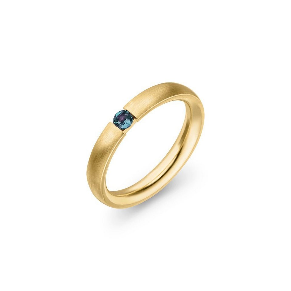 SKIELKA DESIGNSCHMUCK Goldring Gold Ring mit natürlichem Alexandrit 3,3 mm  (Gelbgold 585) mit intens, hochwertige Goldschmiedearbeit aus Deutschland