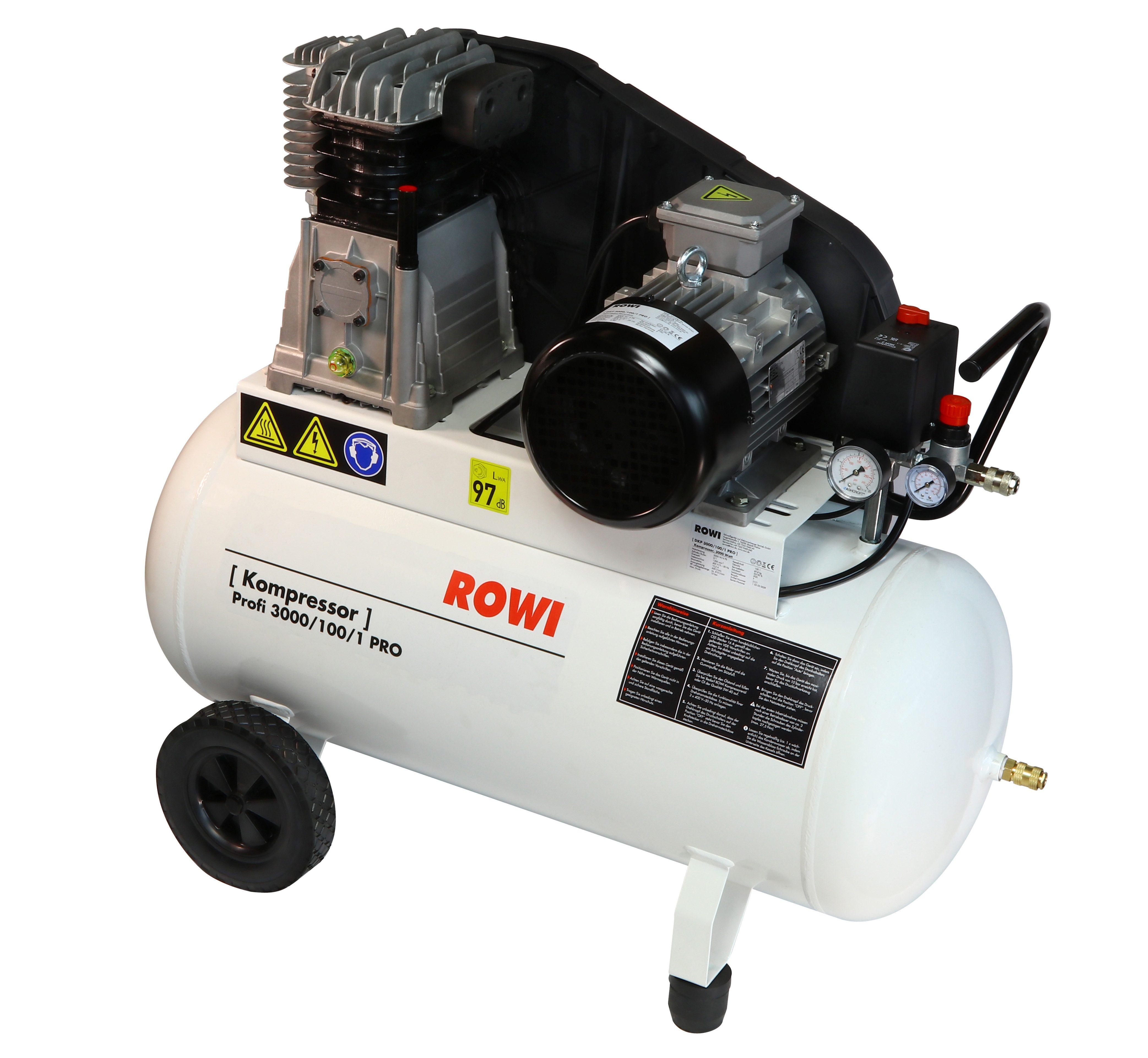 ROWI Kompressor ölgeschmiert Pro-Serie - DKP 3000/100/1 Pro, 3000 W, max. 10 bar, 100 l, Motorleistung 3 kW, 100 Liter Kessel, Made in Europe