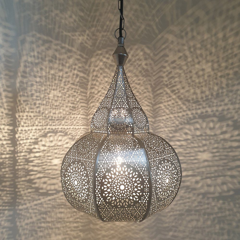 Casa Moro Deckenleuchten Orientalische Lampe Layoune Silber mit E27 Fassung, Baldachin &Kette, ohne Leuchtmittel, Handgefertigt, LN3020