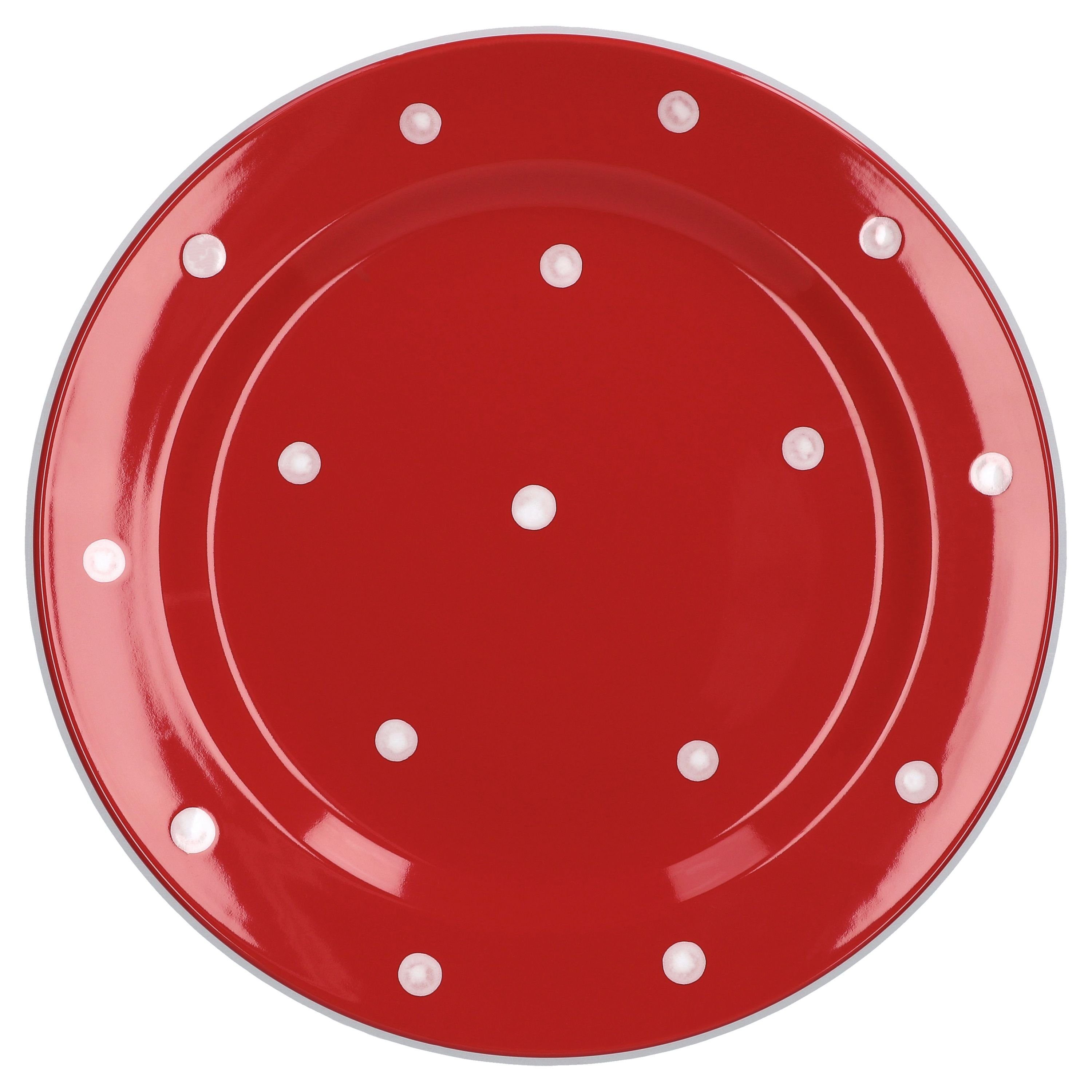 van Well Speiseteller Essteller flach Emily 27cm rot mit weißen Punkten