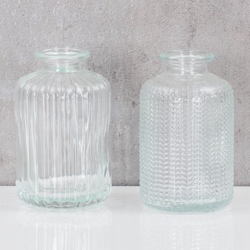 Levandeo® Dekovase, 2er Set Vase H10cm Weiß Klar Glas Blumenvase Tischdeko Frühling