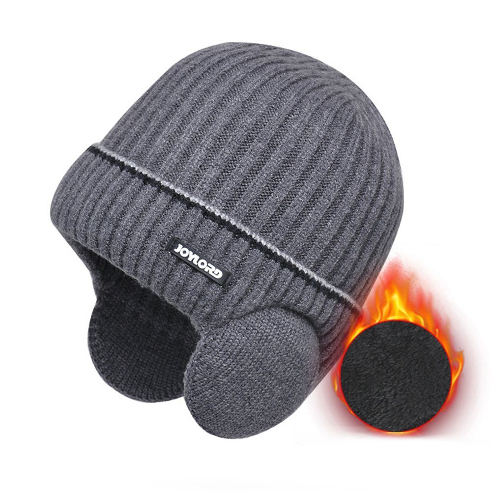 Unisex Winter-Beanie Mit Extra Langen Ohrenklappen – Strickmütze Für Damen & Herren In Dunkelgrau
