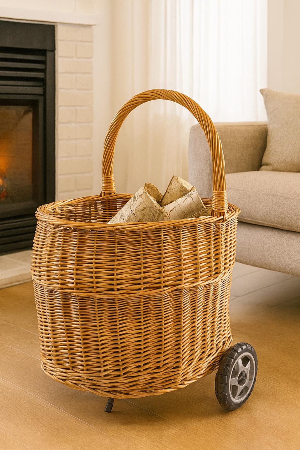 Kobolo Kaminholzkorb Holzwagen aus Vollweide mit Rollen und Griff günstig online kaufen