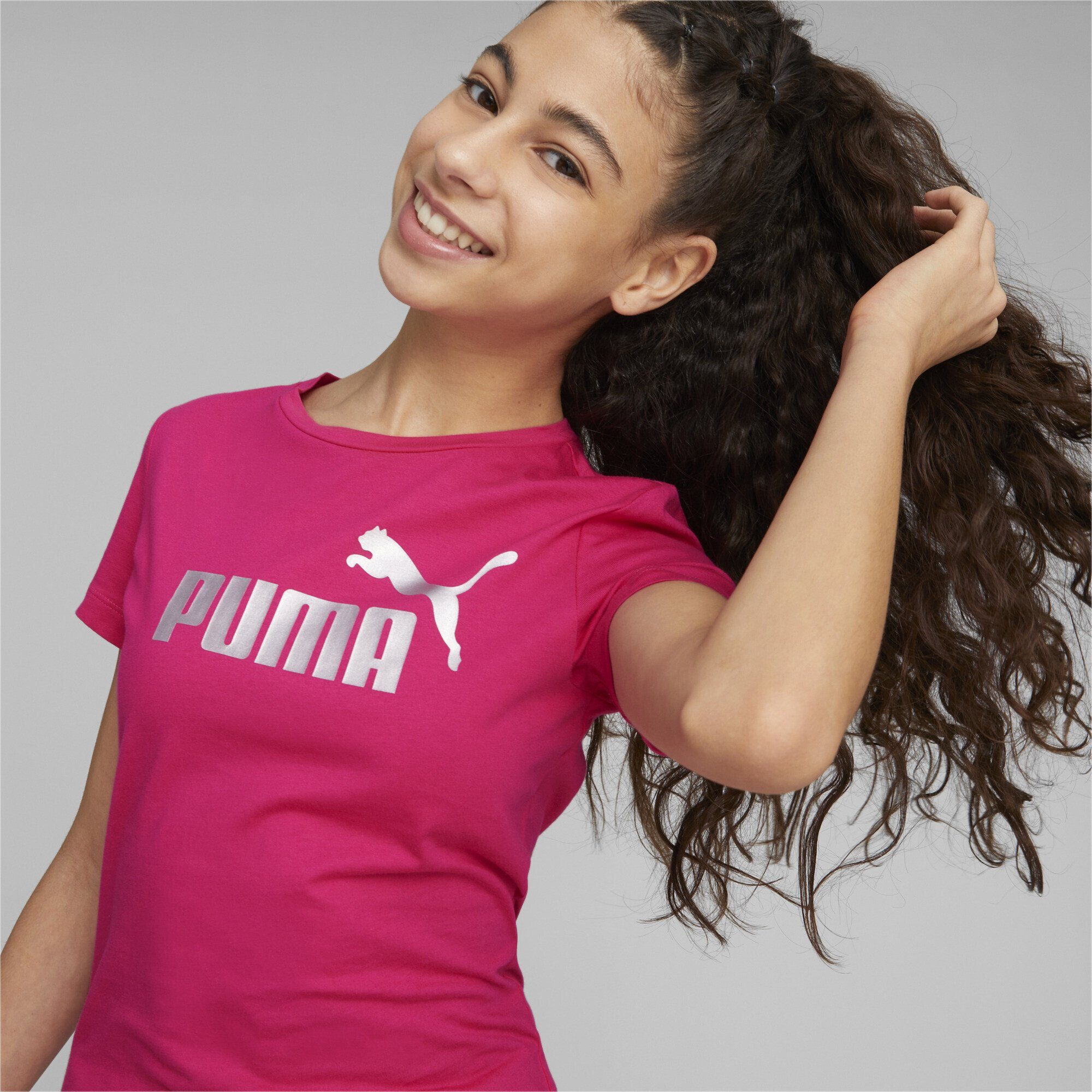 PUMA T-Shirt Essentials+ T-Shirt Shadow Mädchen Orchid Pink Logo