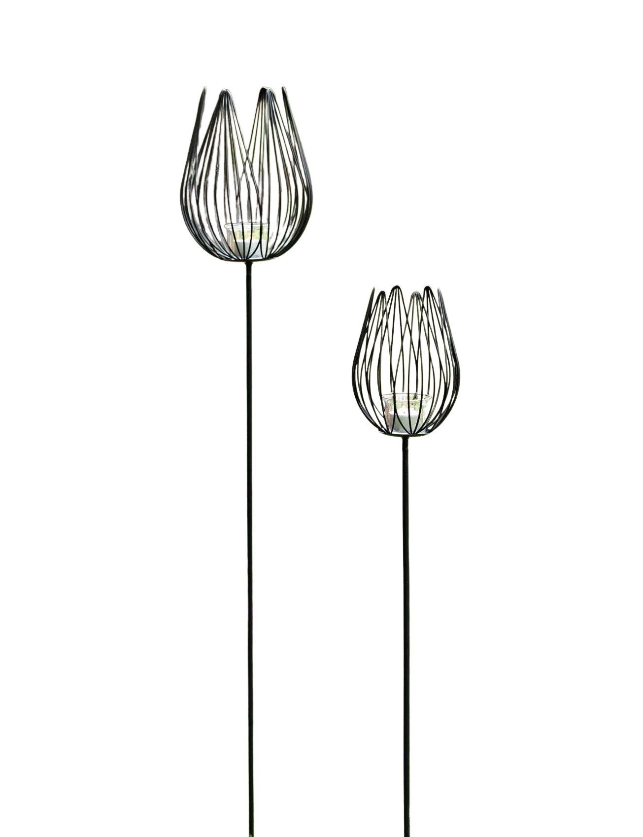 Dekoleidenschaft Gartenstecker "Blüte" aus Metall schwarz, mit Windlicht, Teelichthalter, Dekostecker (2-St., im Set) Blumenstecker mit Glaswindlicht, Metallstecker, Gartendeko für Draußen