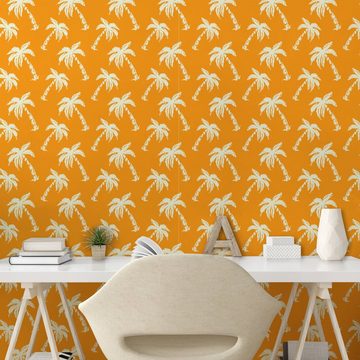 Abakuhaus Vinyltapete selbstklebendes Wohnzimmer Küchenakzent, Orange Exotische Sommer Vibe Palms