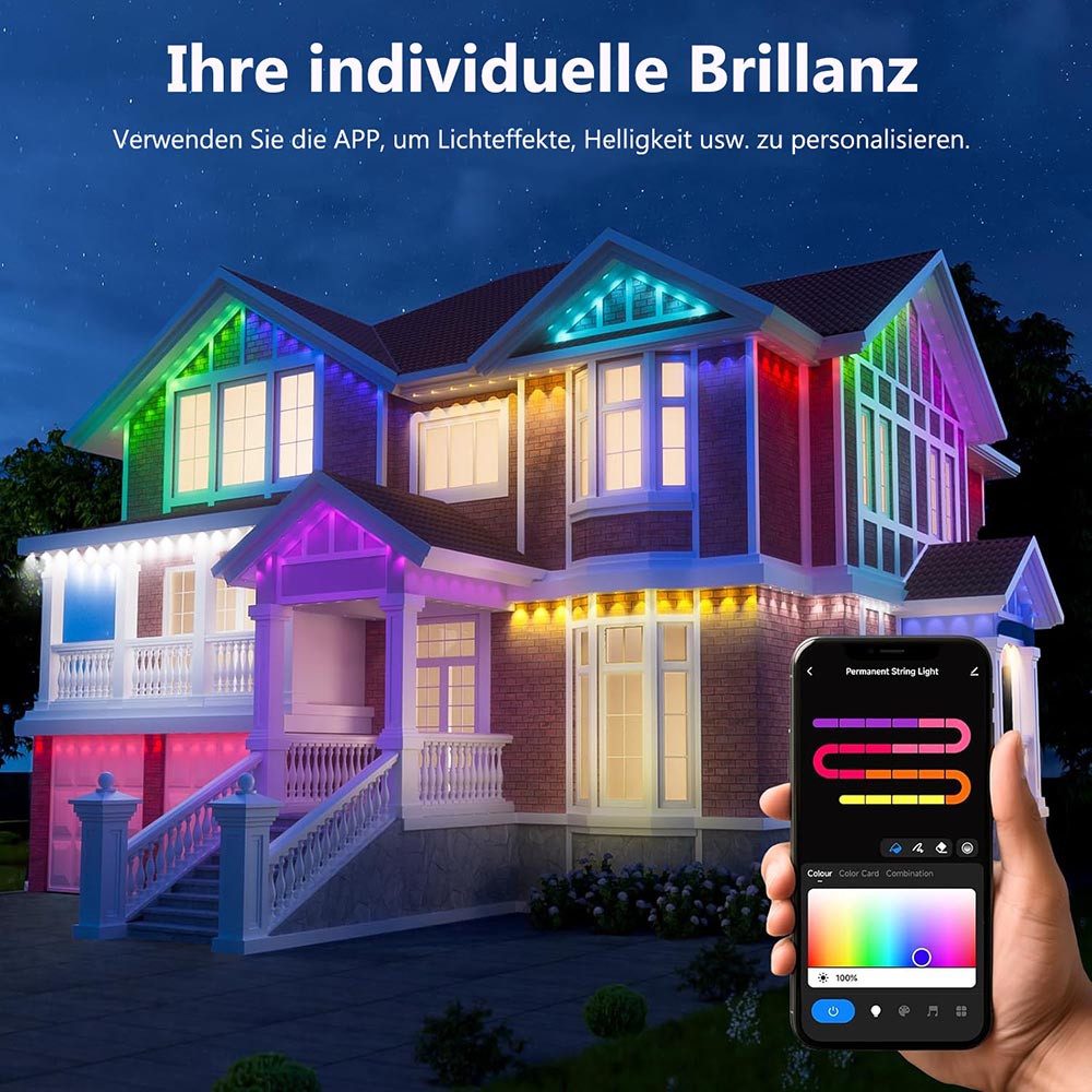 MUPOO LED Stripe LED-Lichterkette 15m/30m RGB LED Streifen Fernbedienung Bluetooth, Permanente Außenbeleuchtung Musik Sync, Timer