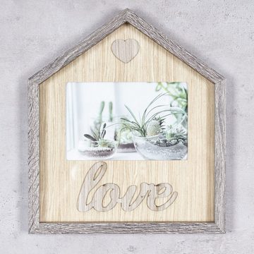 Levandeo® Bilderrahmen, Bilderrahmen 22x26cm Haus MDF-Holz Braun Fotorahmen Bild 10x15cm Love