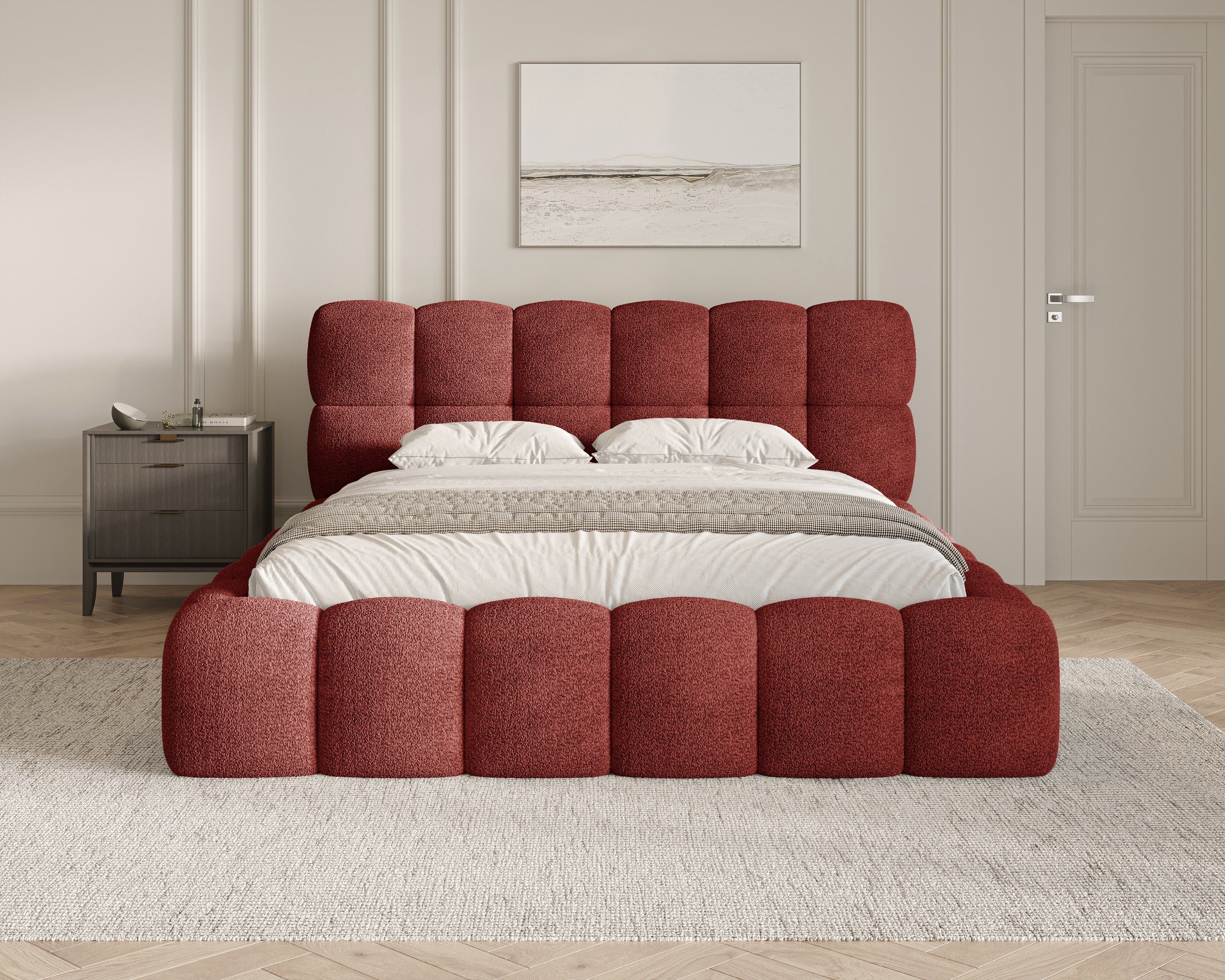 MOEBLO Polsterbett Bubble aus Bouclé 19 (Polsterbett Bubble boucle mit Bettkasten und Lattenrost Wolkenbett Cloud - Polsterbett 140), Maße (BxHxT): 163/183/203 x 100 x 220 cm