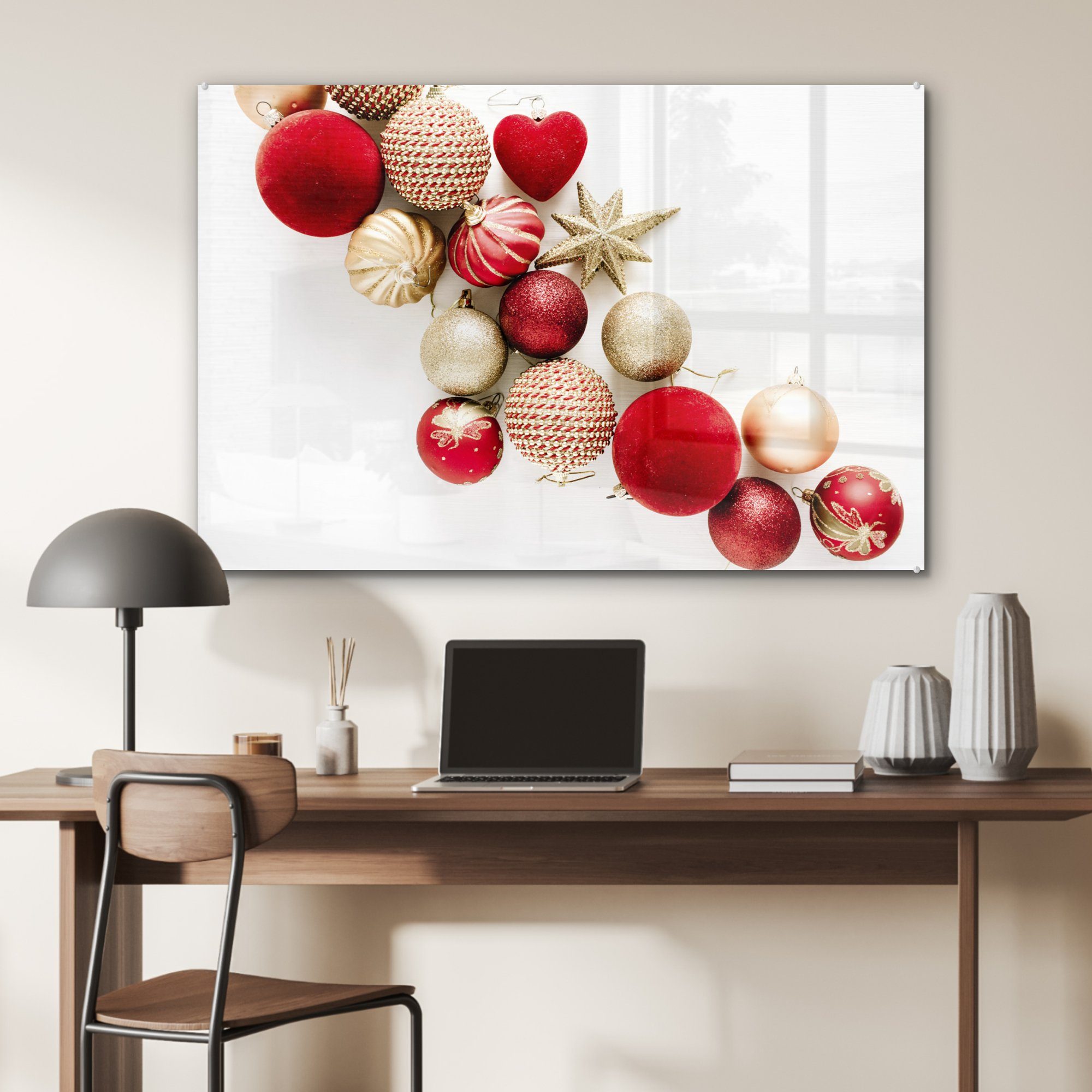 - Wohnzimmer Winter MuchoWow Schlafzimmer Acrylglasbild Acrylglasbilder Christbaumkugeln, - (1 St), Weihnachten &