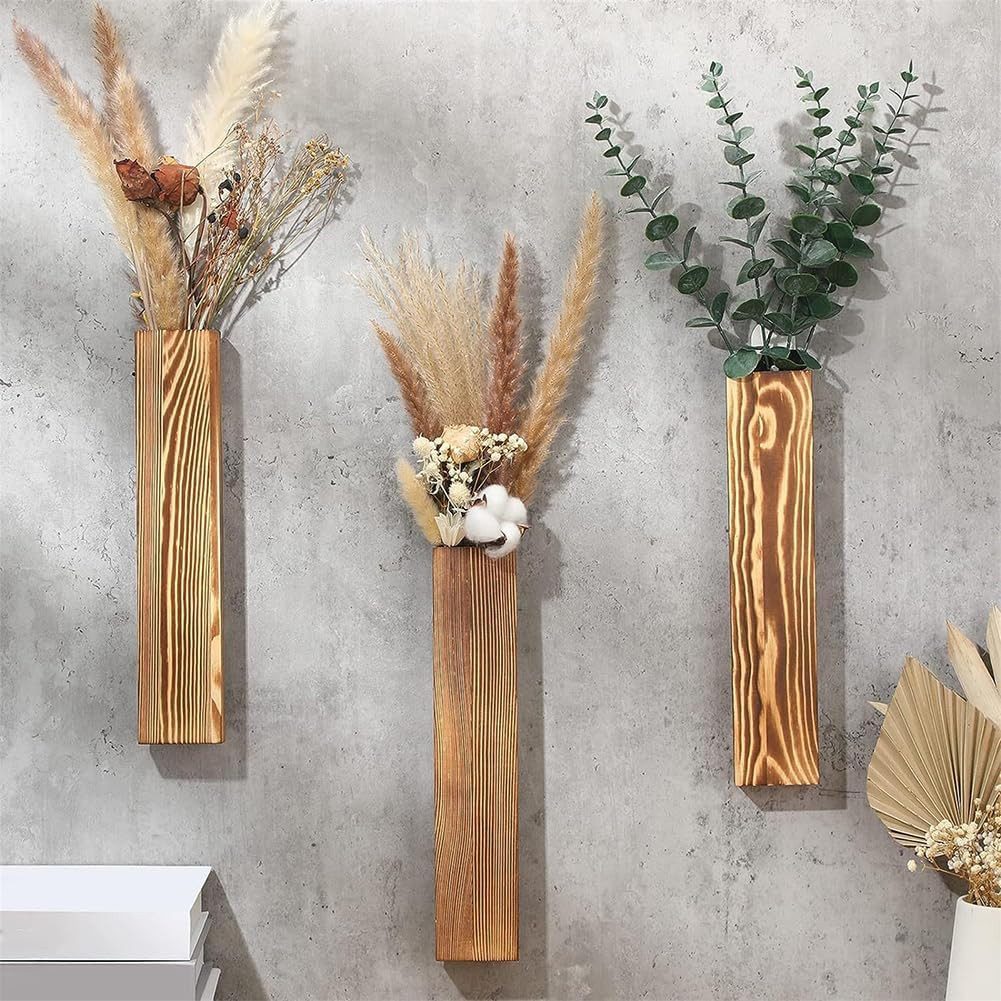 BlingBin Blumentopf Wand-Pflanzgefäße hängende Holz-Wandvase Dekoration (3er Set, 3 St., 3pcs), für Schlafzimmer und Wohnzimmer Wandmontage Blumentopf 2 Stück