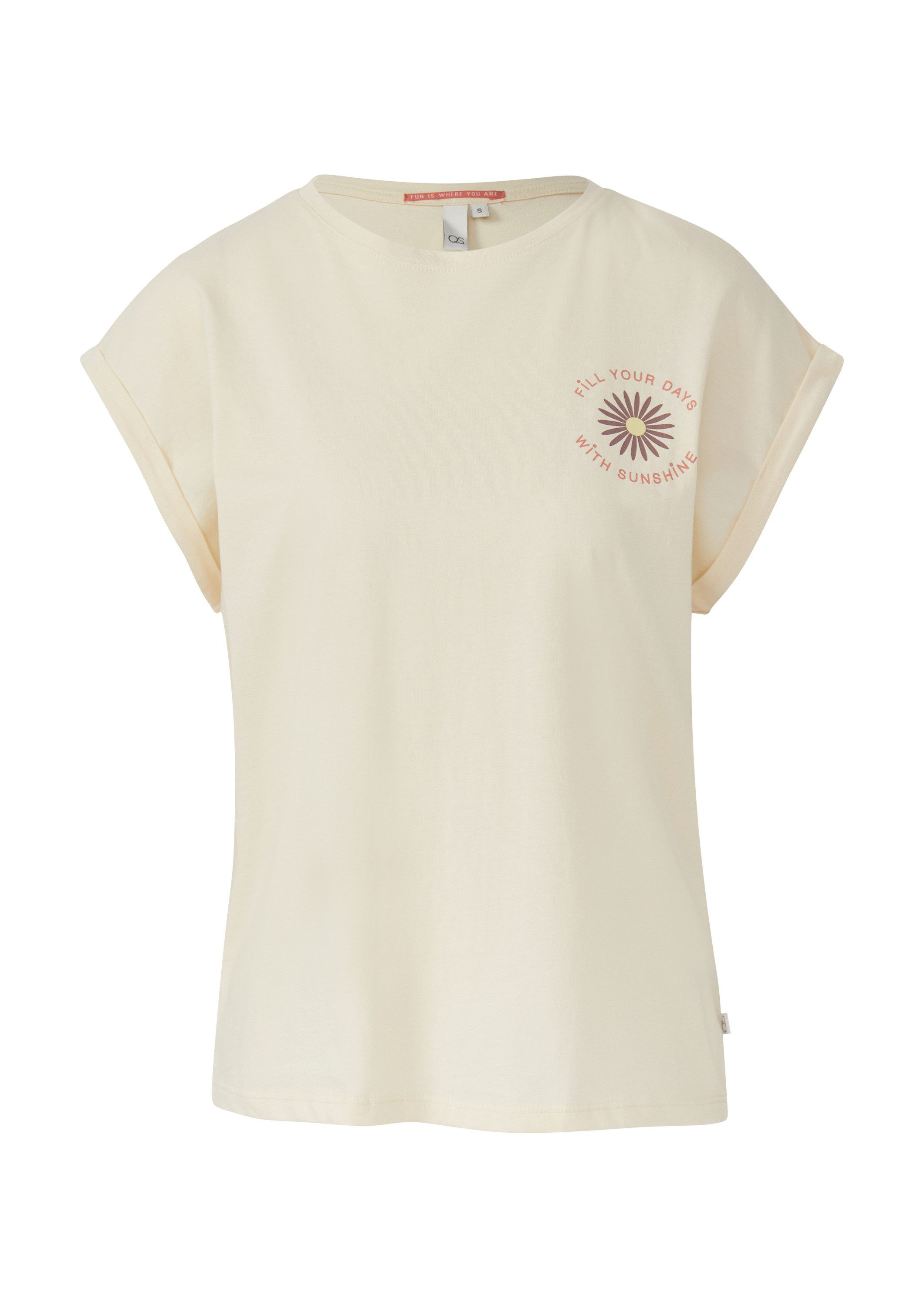 QS Kurzarmshirt T-Shirt Lockeres T- Shirt mit Ärmelaufschlag und Frontprint günstig online kaufen