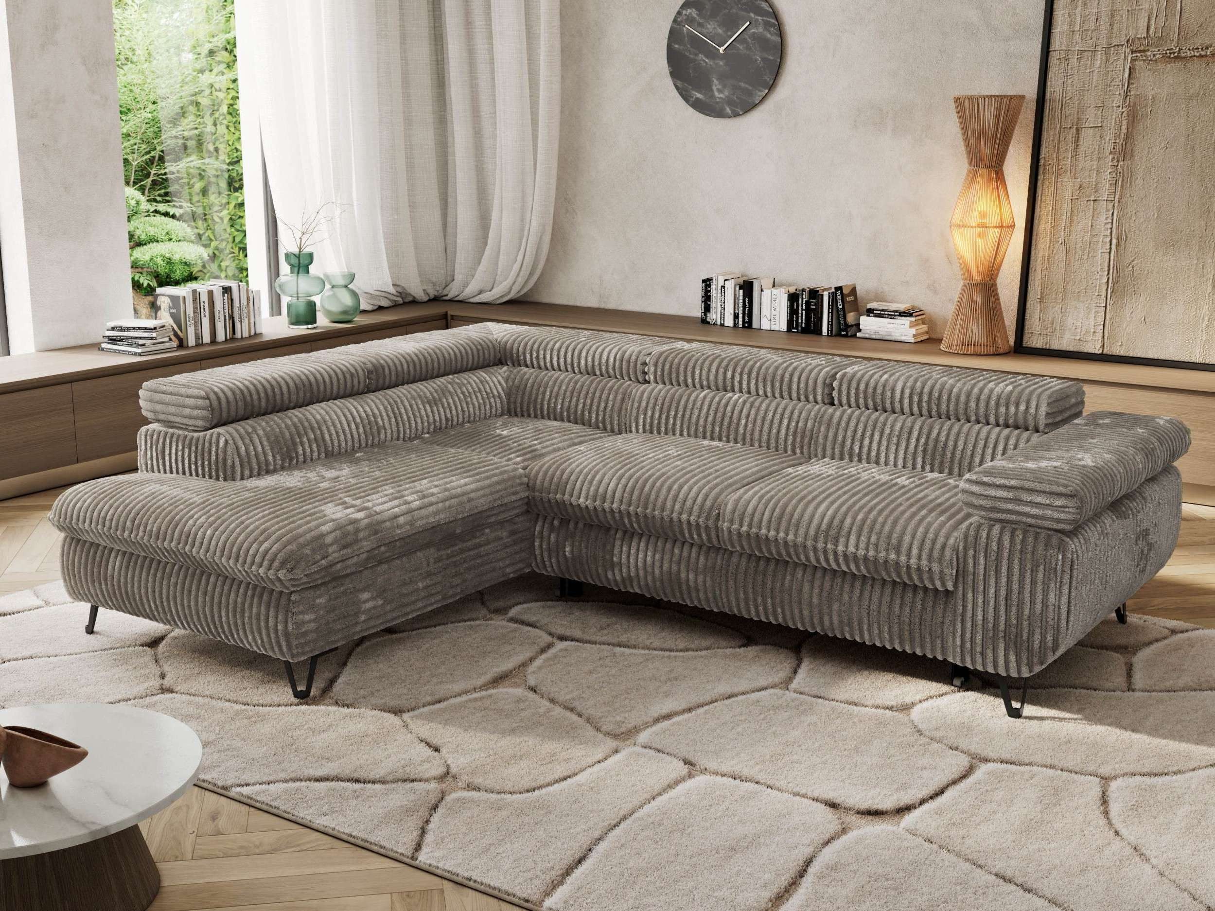 MKS MÖBEL Ecksofa PABLO L, Set, HR35-Schaum, Metallbeinen, Wellenfedern, L-form, Schlaffunktion, verstellbaren Kopfstützen, Bettkasten