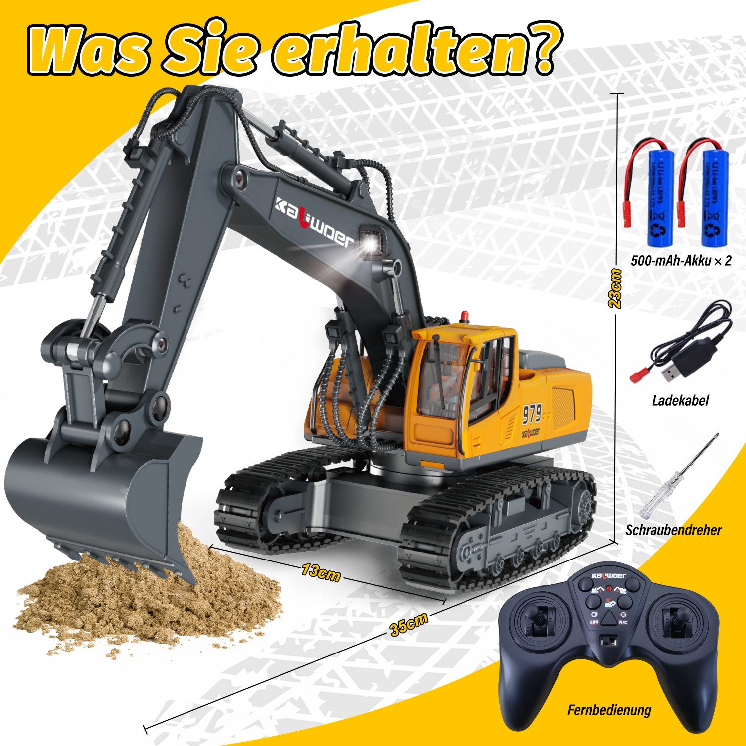 Esun RC-Bagger Ferngesteuerter Bagger Spielzeug, 1:18 RC Bagger mit Metallschaufel (Komplettset), 11 Kanal, 2.4GHz Kinder Bagger Spielzeug ab 3 4 5 6 7 8+ Jahre