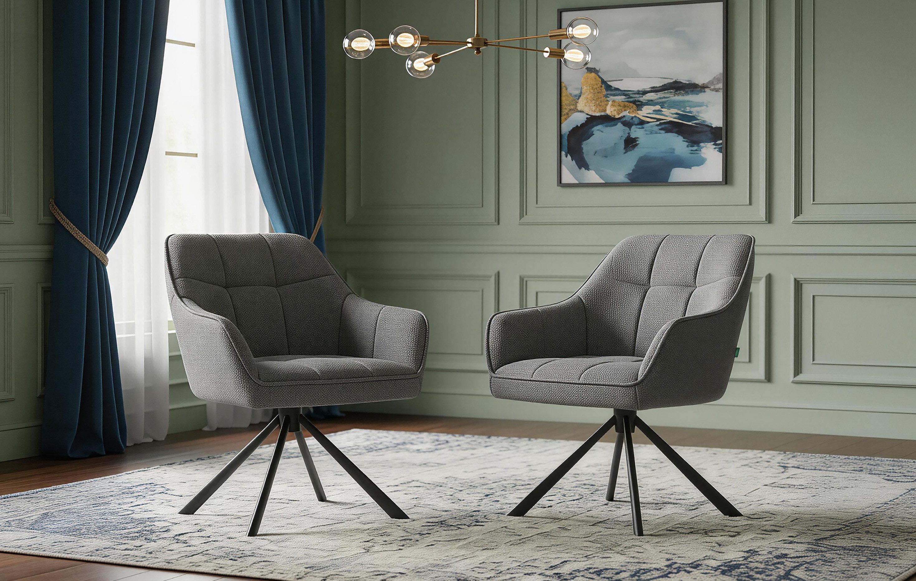 DUBI Möbel Polsterstuhl THOMAS-MIRA, 360° drehbar Massivholz oder Metallgestell 2er-Set