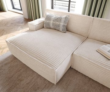 DELIFE Ecksofa Basit, Cord Beige 330x165 cm Recamiere links