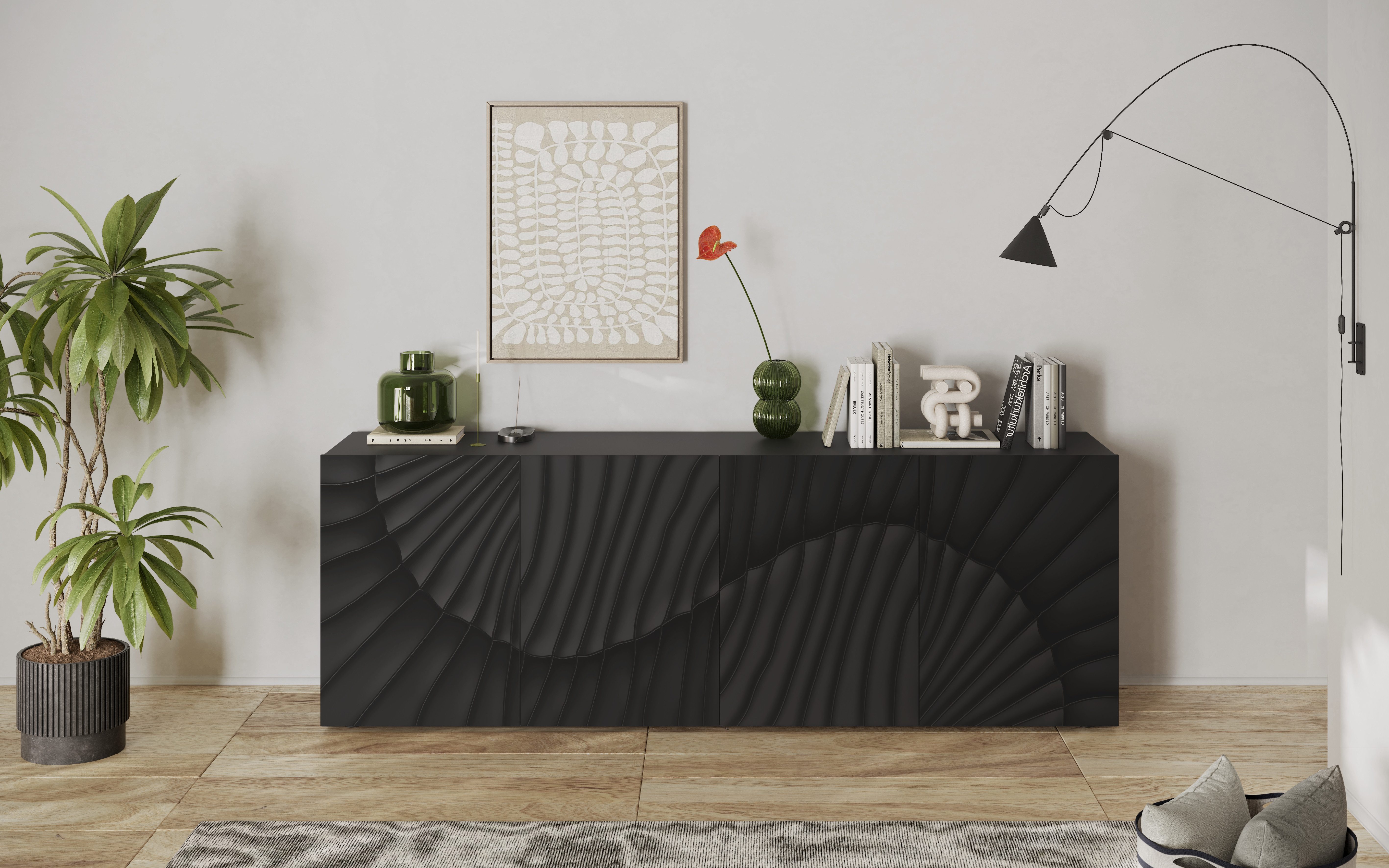 INOSIGN Sideboard Snake, Kommode, Anrichte, Stauraummöbel Breite 241 cm, Siebdruck-Front, moderne Wohnmöbel, 4 Türen, viel Stauraum, stilvoll und funktional