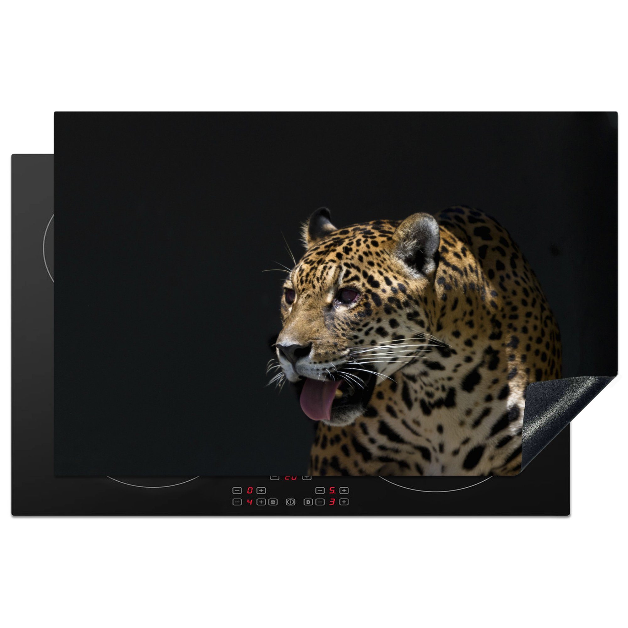 MuchoWow Herdblende-/Abdeckplatte Jaguar - Hochformat - Schwarz, Vinyl, (1 tlg), 81x52 cm, Induktionskochfeld Schutz für die küche, Ceranfeldabdeckung