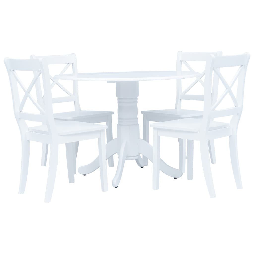 DOTMALL Essgruppe (Set,5-tlg),Tisch mit 4 Stühlen,Gummiholz Massiv, strapazierfähig Weiß und Braun
