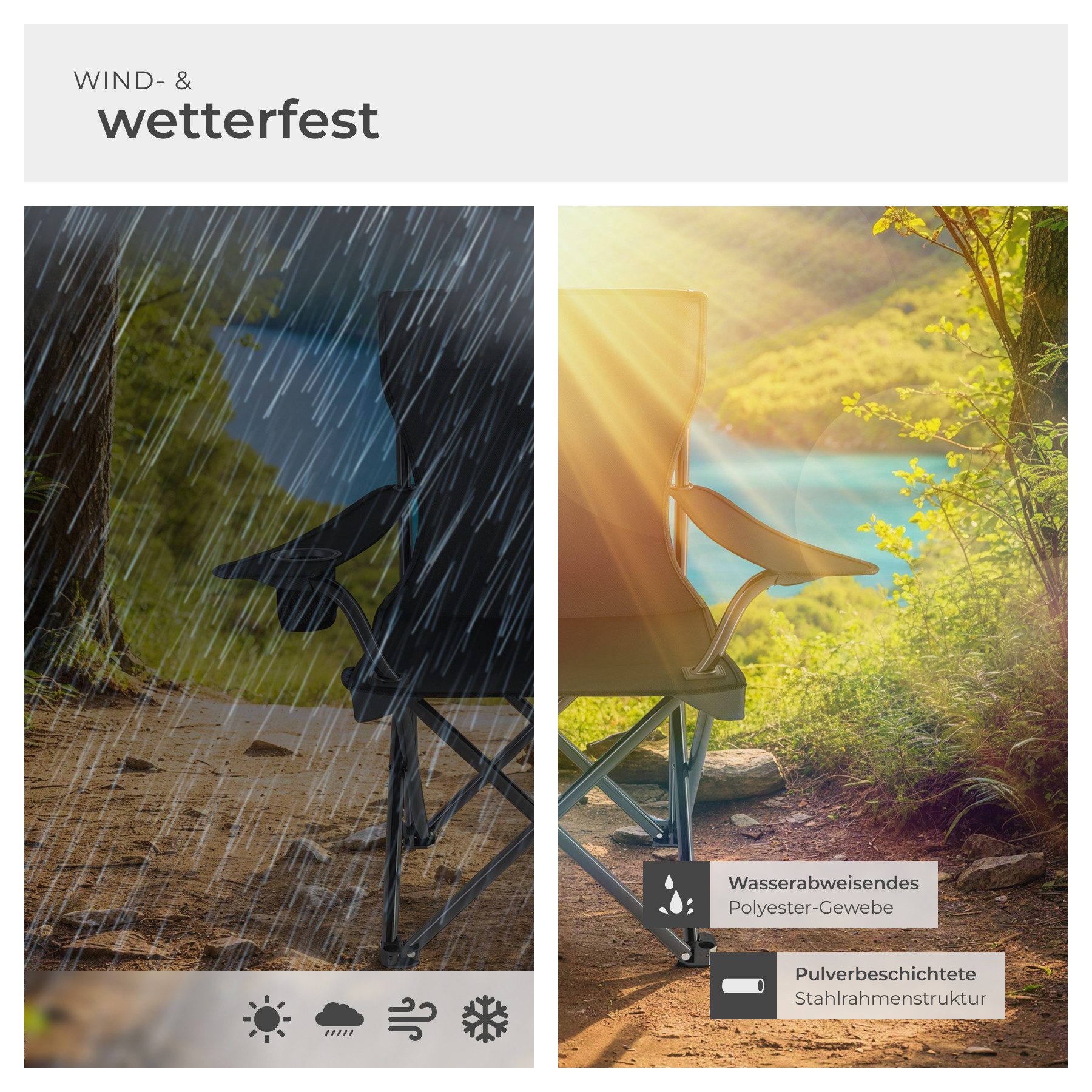 tectake Campingstuhl Klapptstuhl Gil faltbar, 80 x 48 x 84,5 cm (Set., 2 St), Stabiles und leichtes Stahlgestell mit Pulverbeschichtung