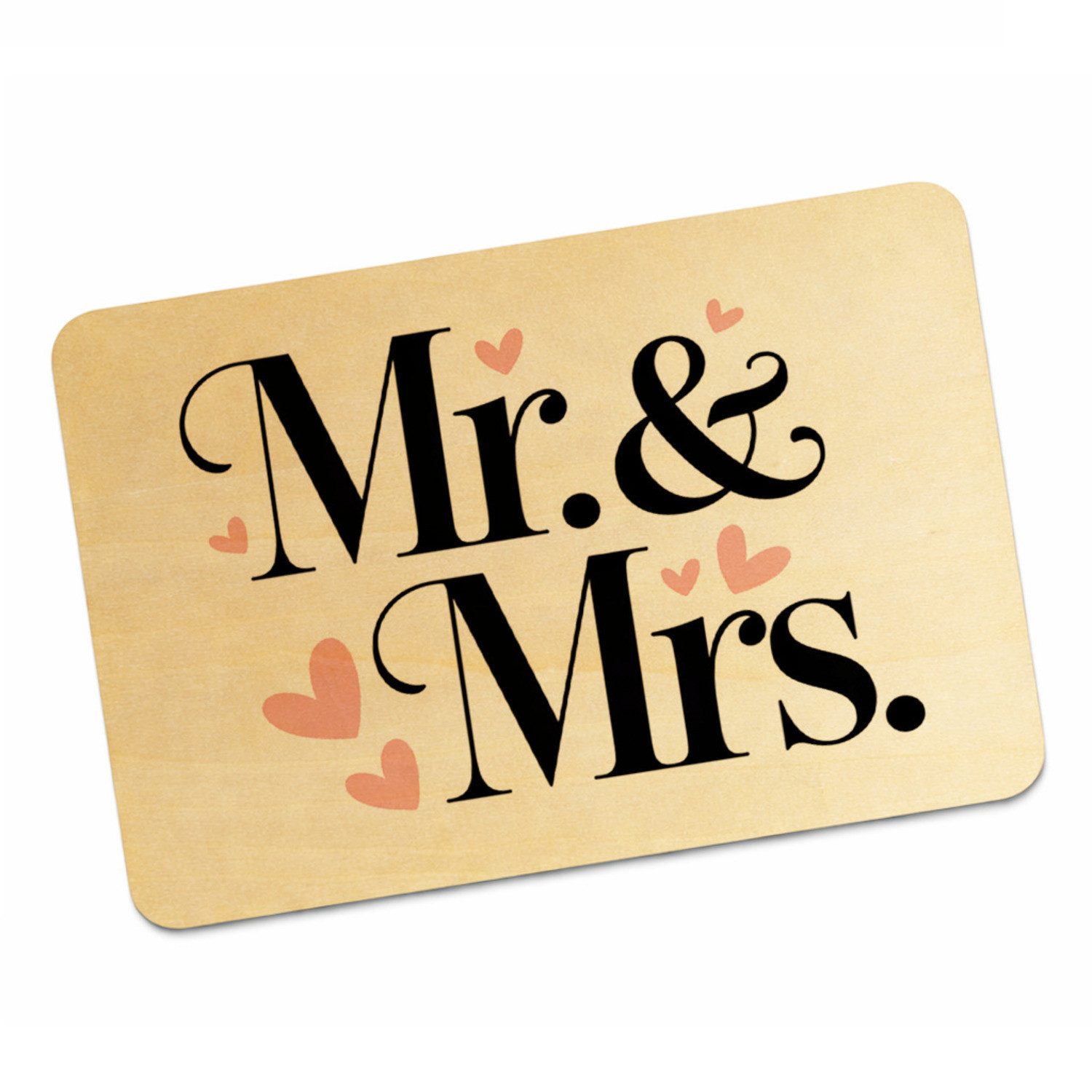 speecheese Postkarte Mr. & Mrs. Postkarte aus Holz mit romantischem Herz-Design