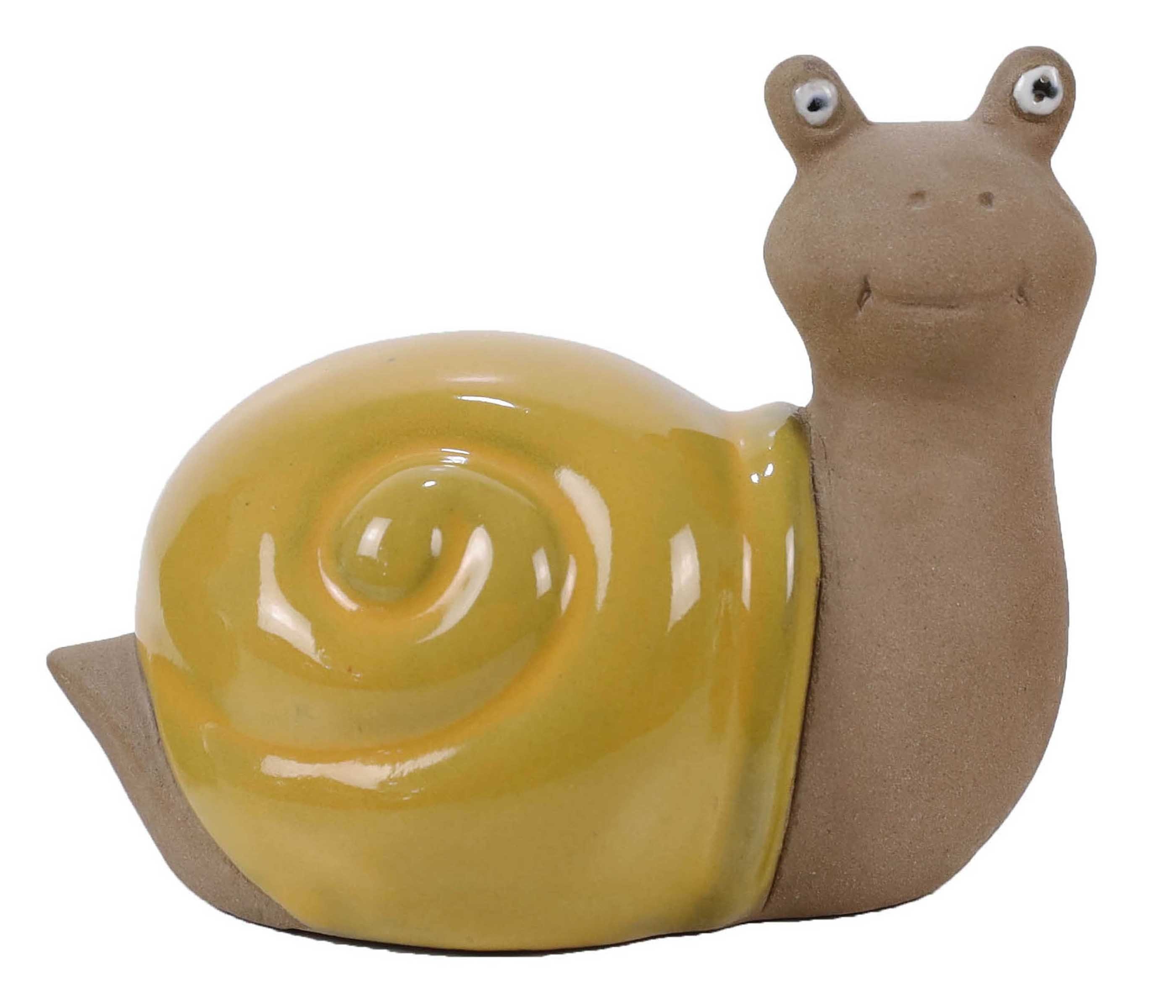 Dehner Gartenfigur Dekofigur Schnecke, 15.5 x 18 x 11 cm, Keramik, gelb