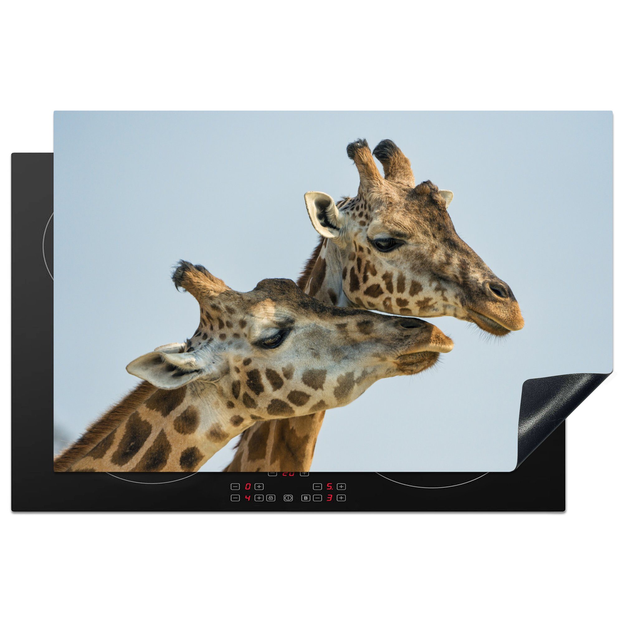 MuchoWow Herdblende-/Abdeckplatte Giraffen - Tiere - Himmel, Vinyl, (1 tlg), 81x52 cm, Induktionskochfeld Schutz für die küche, Ceranfeldabdeckung
