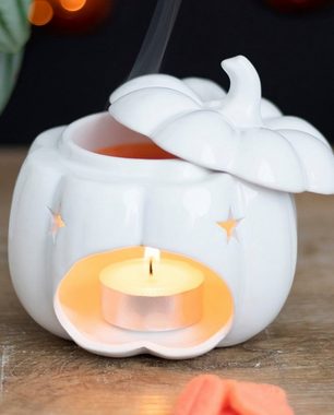 Horror-Shop Kerzenständer Weißer Kürbis Jack-O-Lantern als Duftlampe für Hal