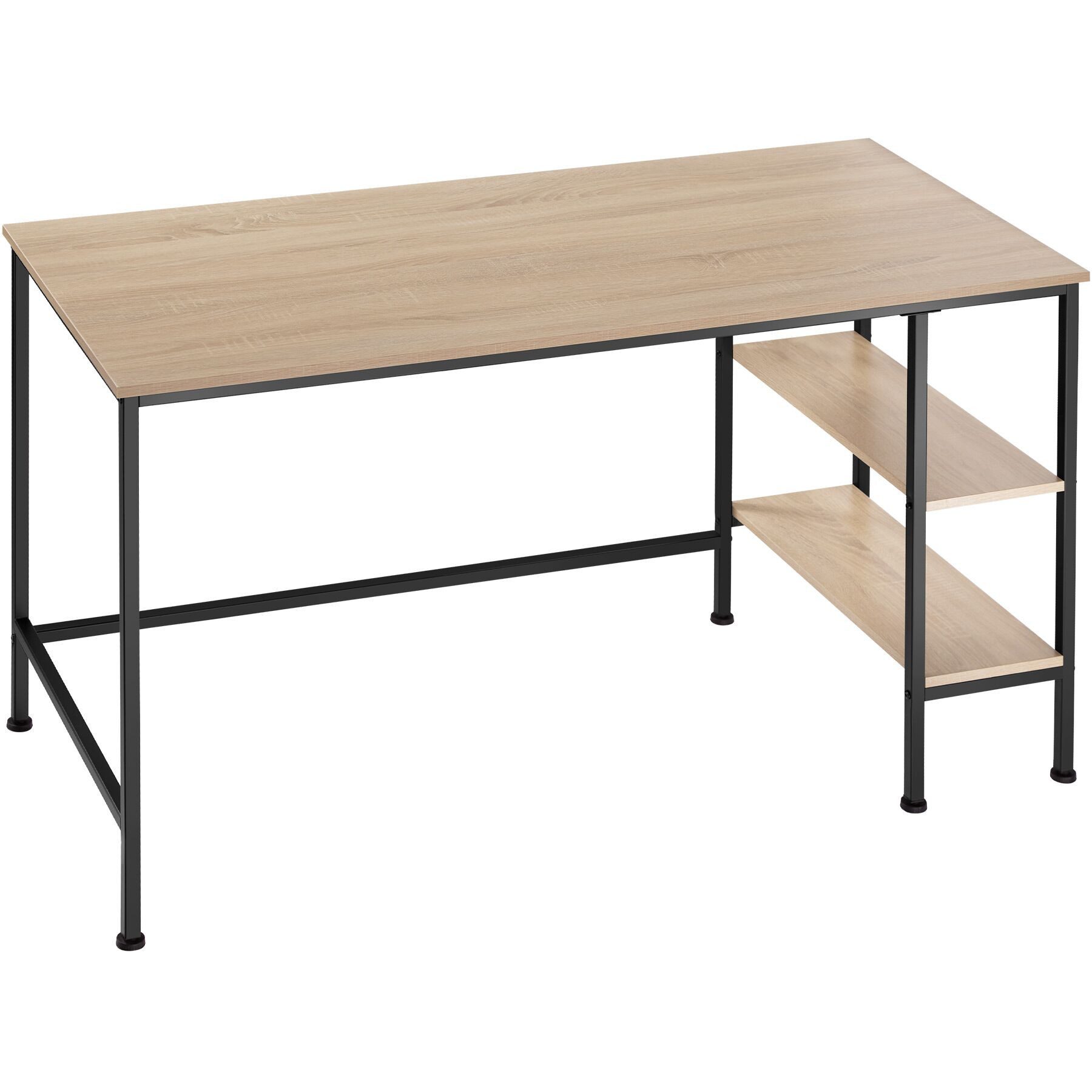 tectake Schreibtisch Arbeitstisch mit höhenverstellbaren Kunststofffüßen, 140 x 60 x (Computertisch Donegal, 1-St., in Industrial Holz hell, Eiche Sonoma), Seitenregal mit 2 Ablagefächern rechts oder links