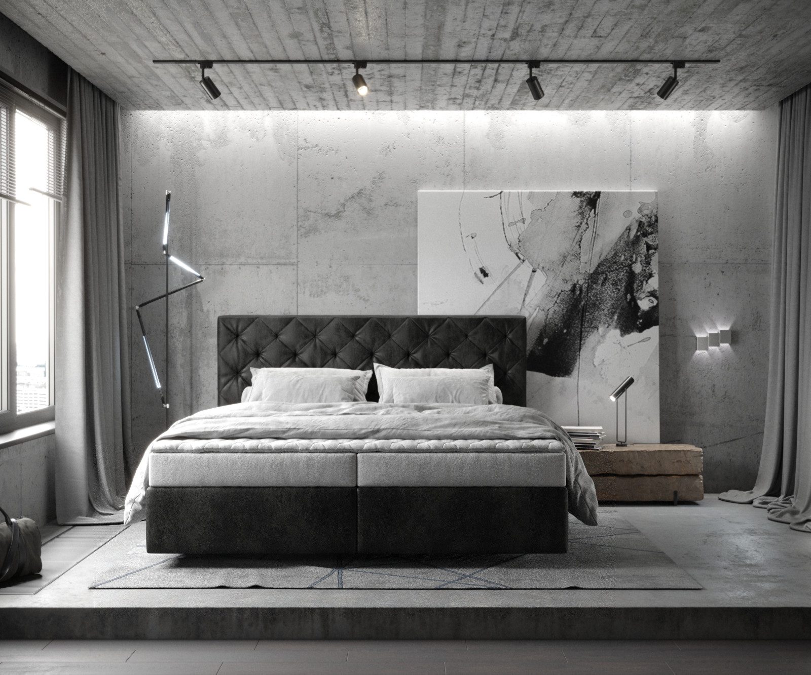 DELIFE Boxspringbett Dream-Great, Mikrofaser Anthrazit Vintage 180x200 cm mit Matratze und Topper