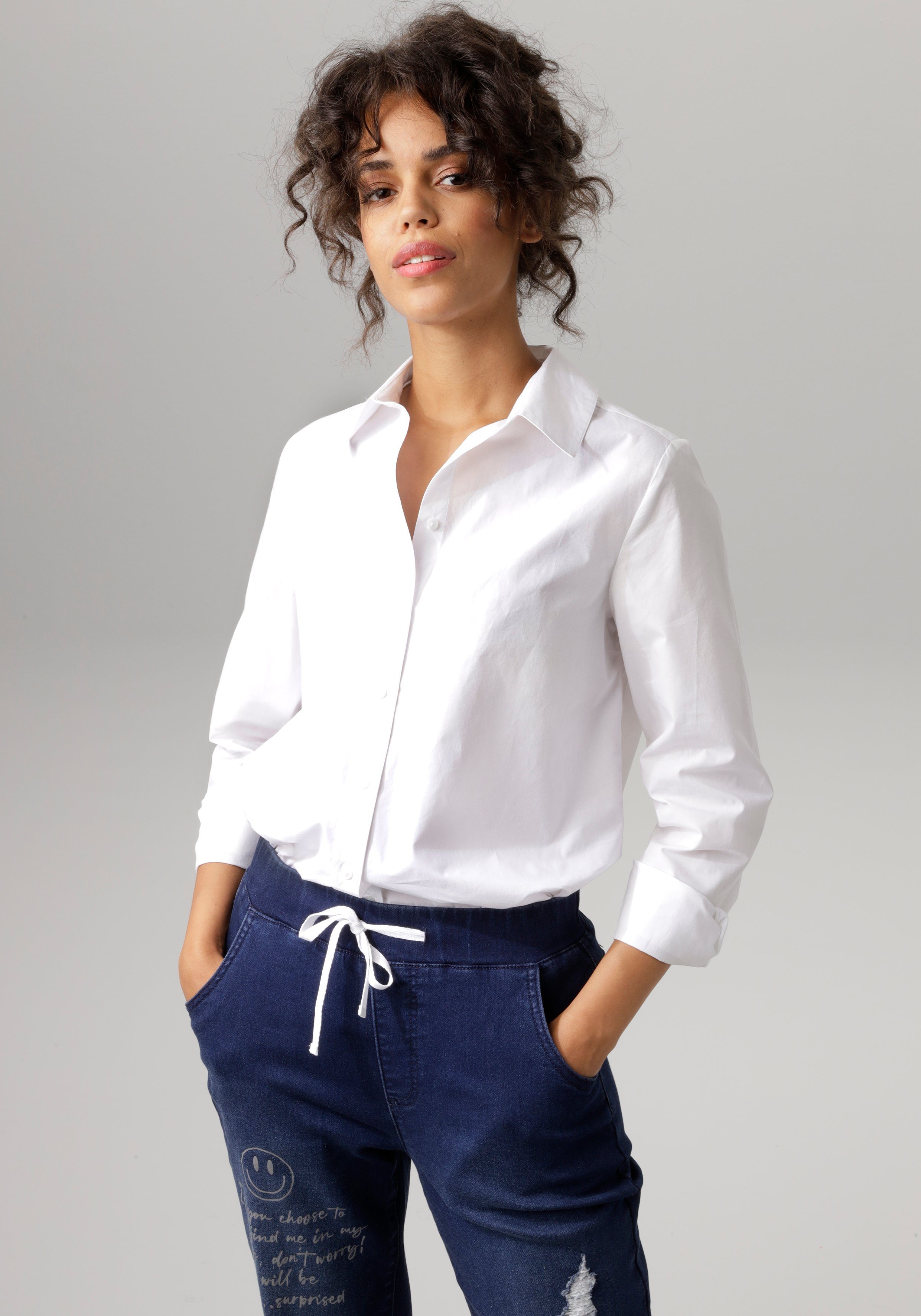 Aniston CASUAL Longbluse mit kurzen Seitenschlitzen weiß | Blusen