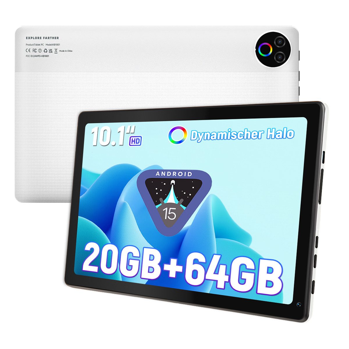 BUFO 10,1 Zoll 20(3+17)GB RAM 64GB ROM, Android 15, HD 1280x800, 5G WiFi Tablet (10,1", BT 5.4, WiFi 6, Dual-Kamera)