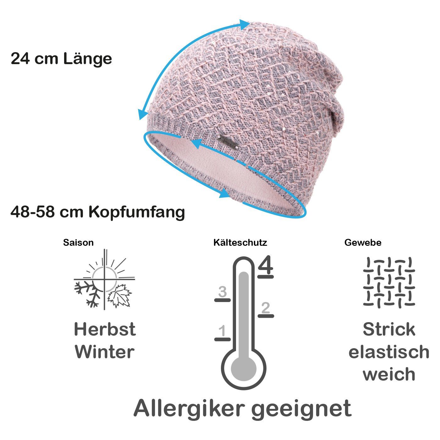 Faera Strickmütze Wintermütze Damen Mütze Beanie Haube gefüttert Strickmütze Damenmütze