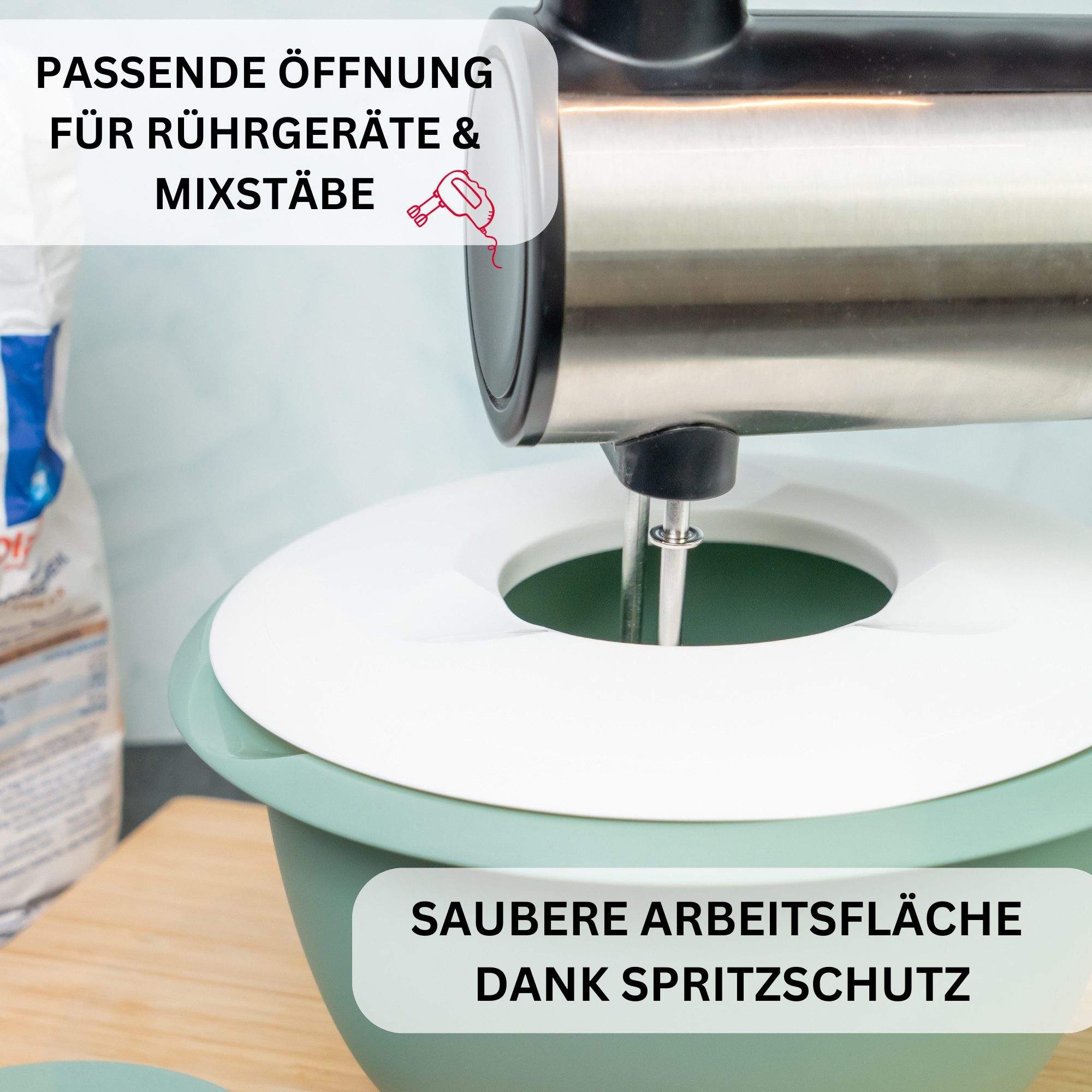 WESTMARK Rührschüssel mit zweigeteiltem Deckel, 2,5 l, Mit Ausgießer, Kunststoff, Mint-Grün, PP, PE