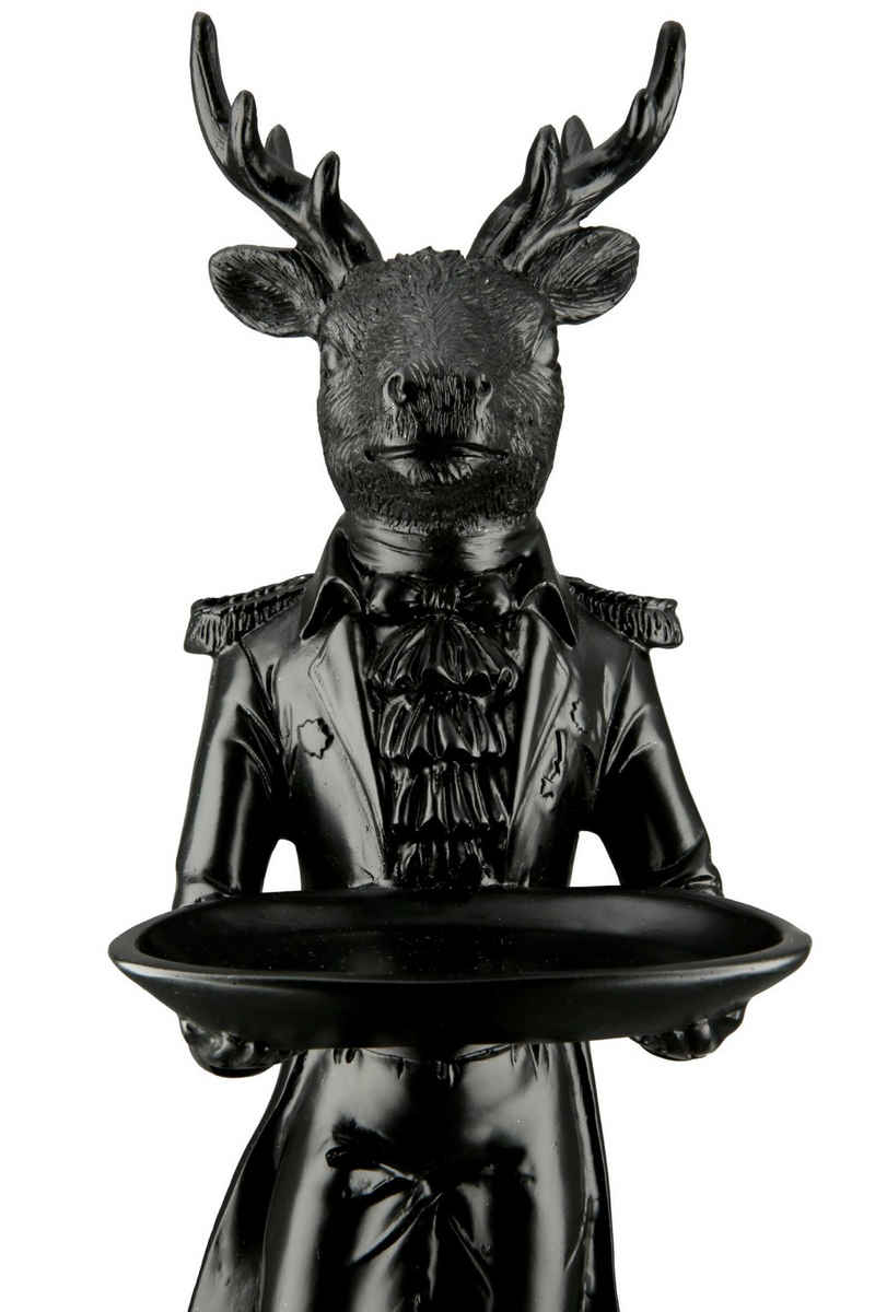 GILDE Dekofigur Figur Hirsch Gentleman mit Tablett Höhe 47cm Farbe schwarz, Hirschfigur, Tablett