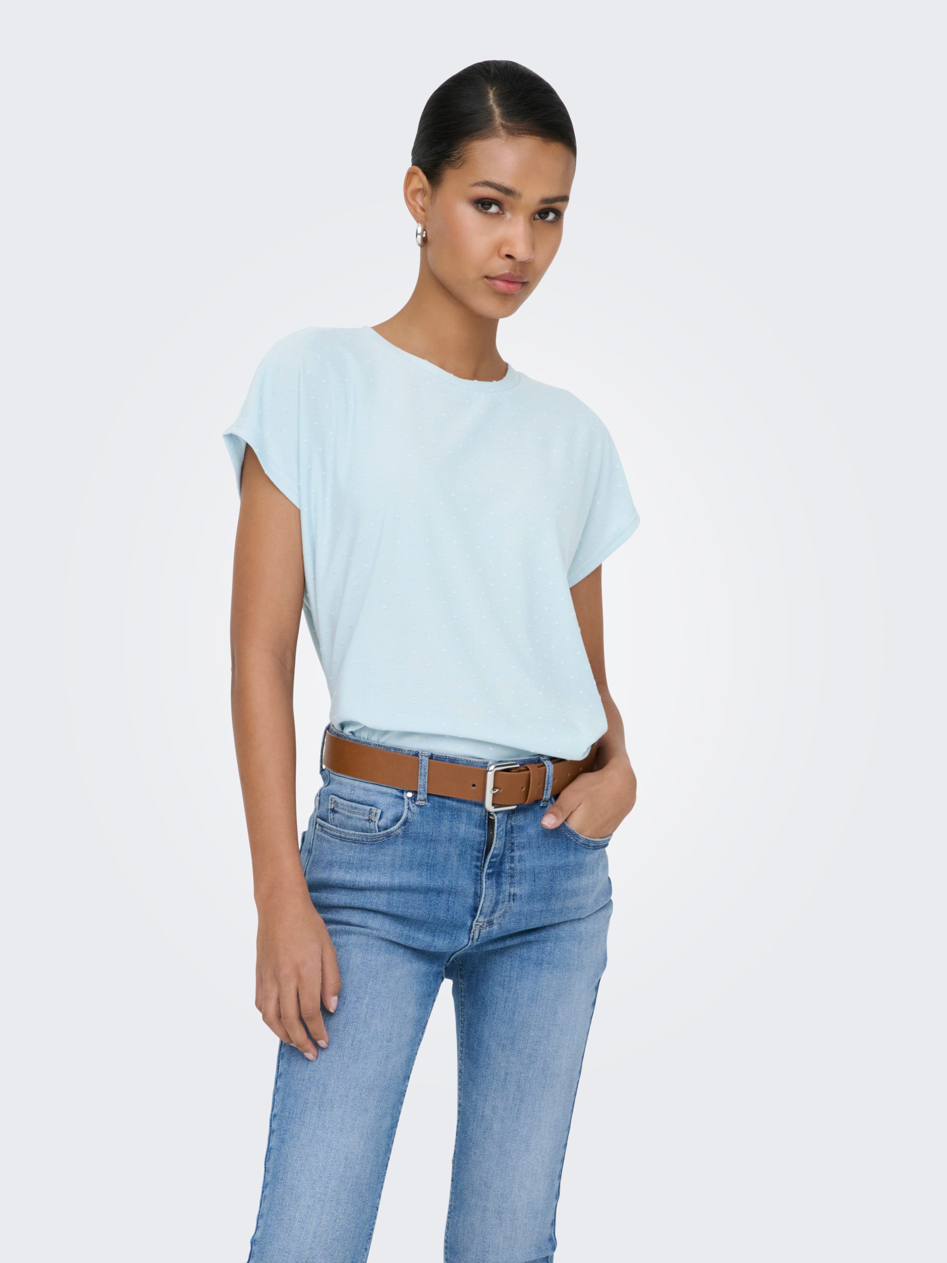 ONLY Kurzarmshirt ONLMOLLY S/S O-NECK DOBBY TOP JRS Materialmix, regular fi günstig online kaufen