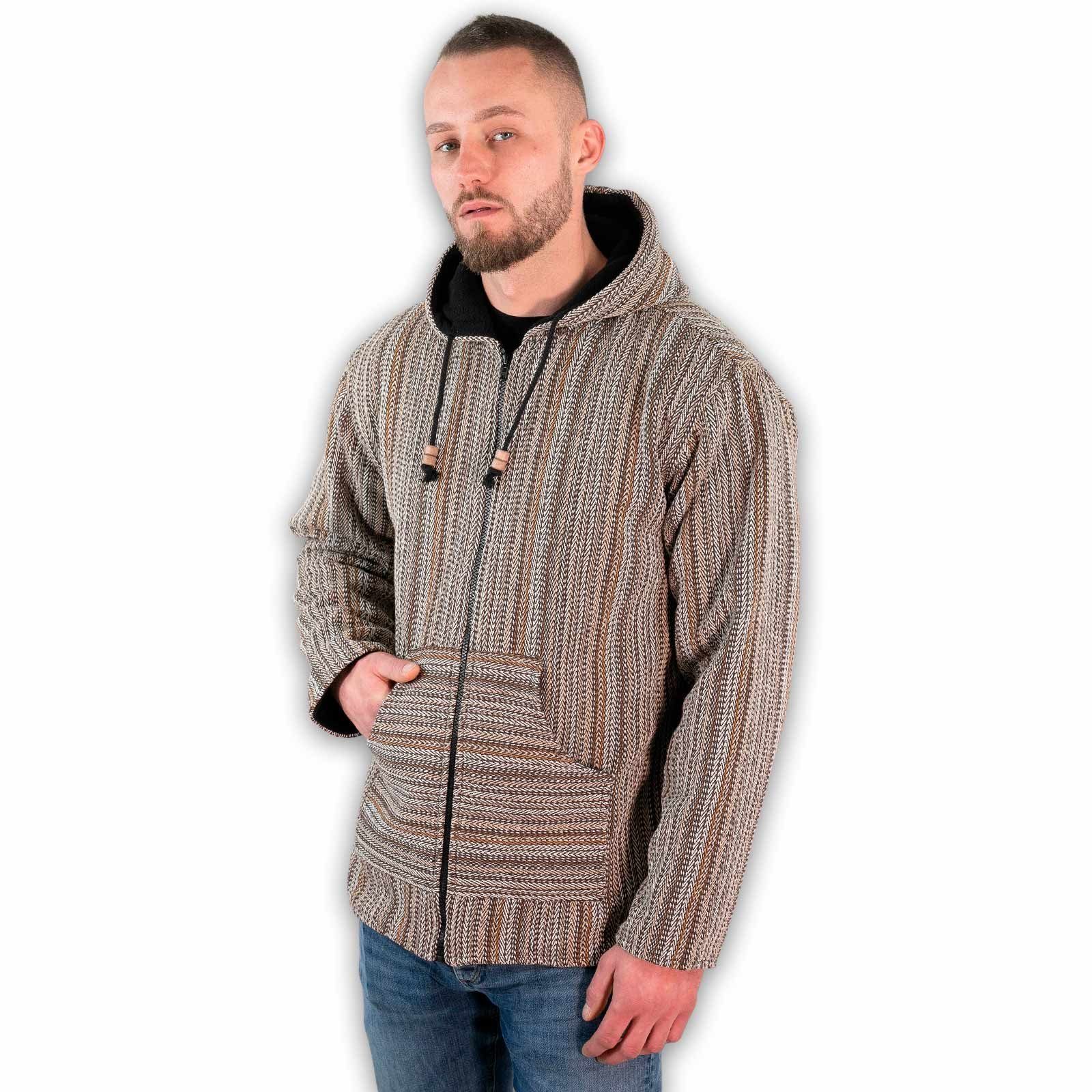 KUNST UND Jacke Kapuze Kapuzenjacke und Kapu Hoodie alternative Kapuzenfleecejacke brauntöne MAGIE Kängurutaschen +