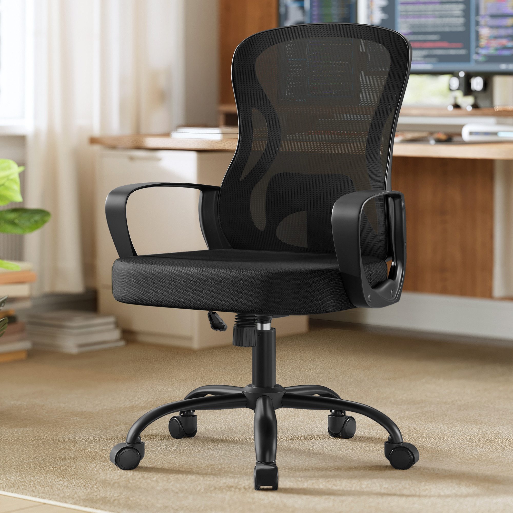 SONGMICS Bürostuhl ergonomisch, Drehstuhl mit Netzgewebe, Schreibtischstuhl mit Lendenstütze