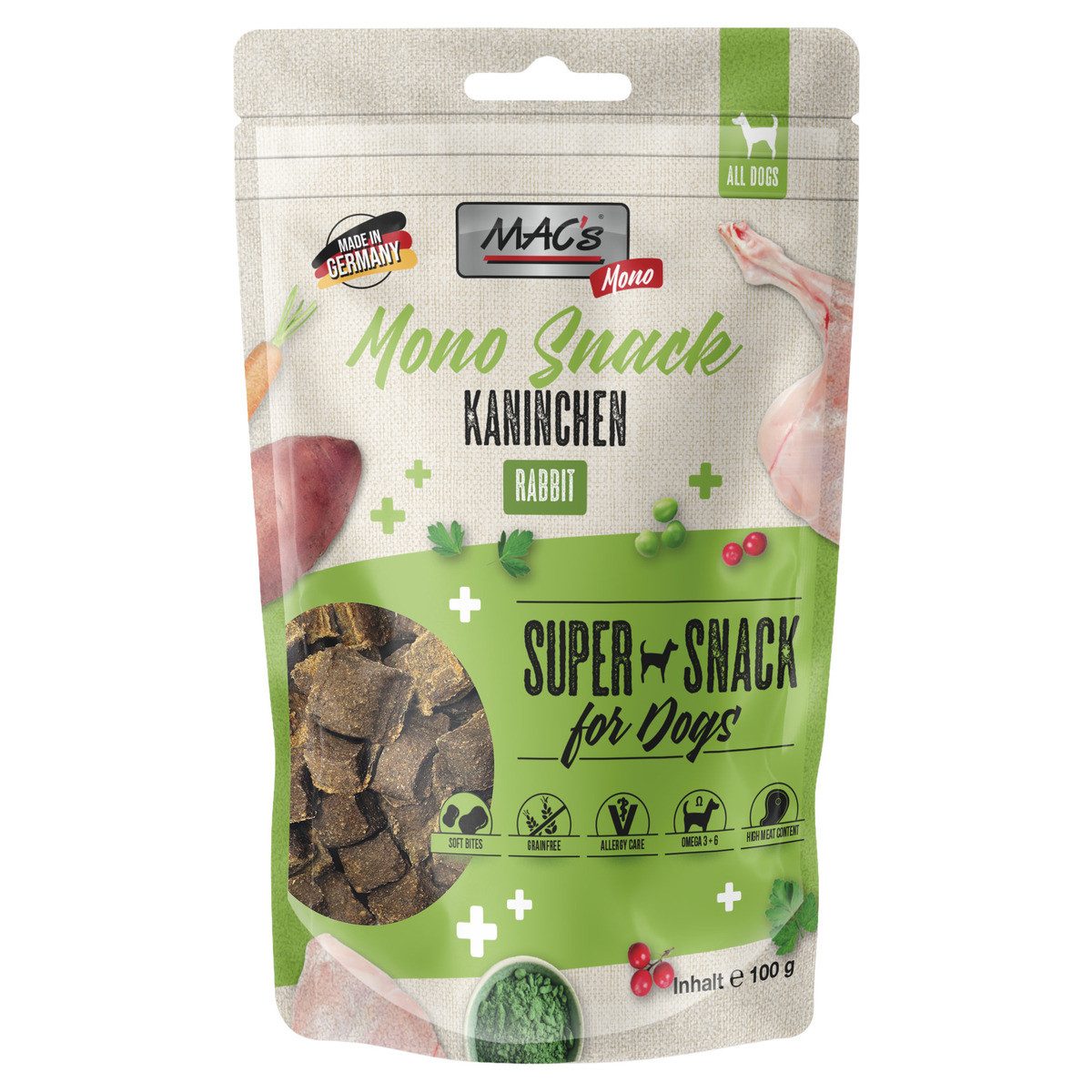 MAC'S Mono Snack Kaninchen 100 g - 9 Stück, Snack für: Hund