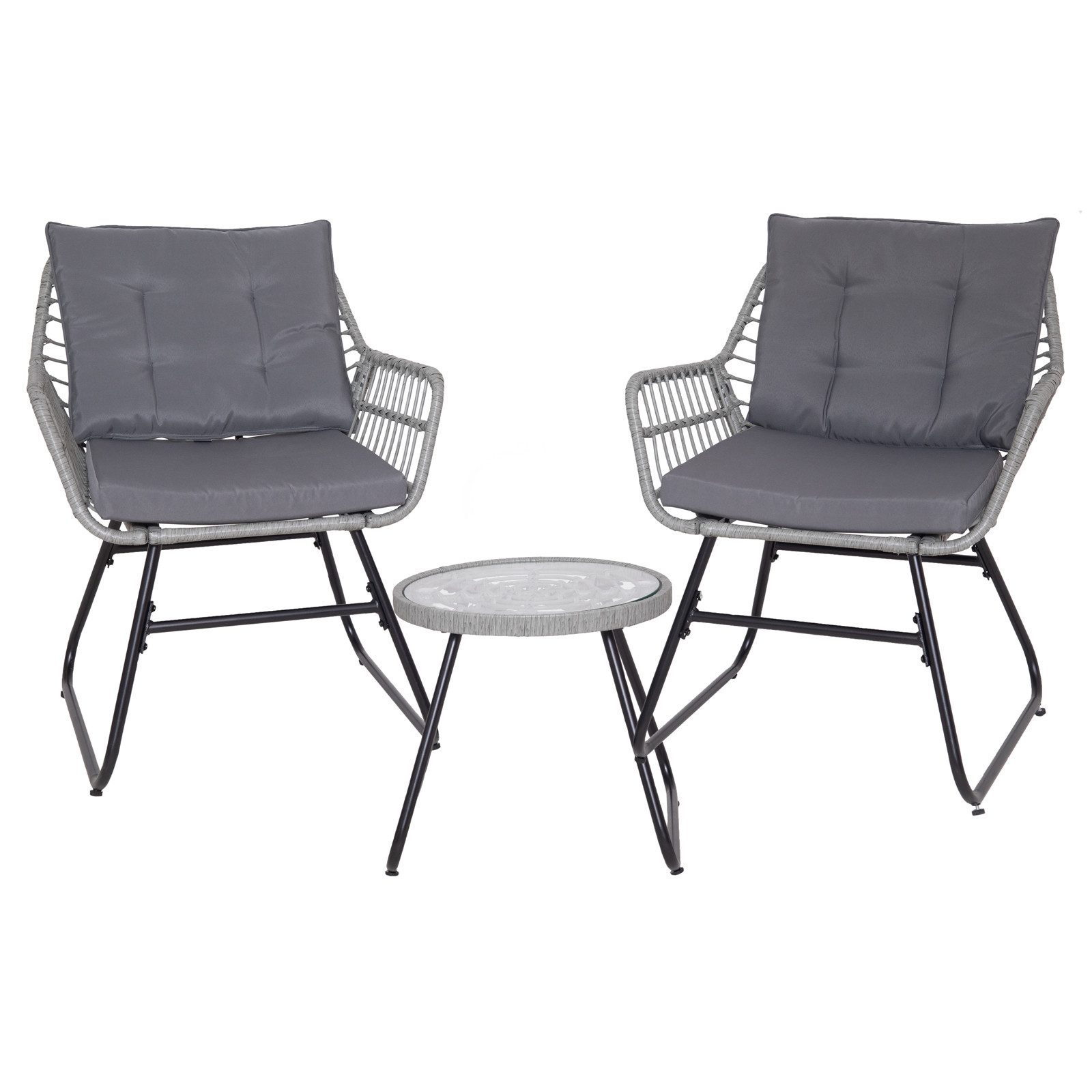 SVITA Balkonset AMALFI, Rattan, Outdoor, Sitzgruppe, Hellgrau
