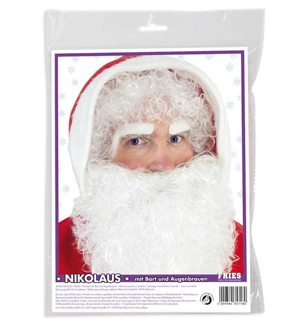 Fries Kostüm-Perücke Nikolaus Weihnachtsmann 2-tlg Perücke und Bart Weiß, 2-tlg Perücke & Bart