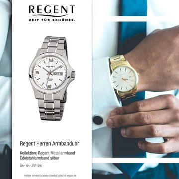 Regent Quarzuhr Regent Herren-Armbanduhr silber Analog, Herren Armbanduhr rund, mittel (ca. 38mm), Edelstahlarmband