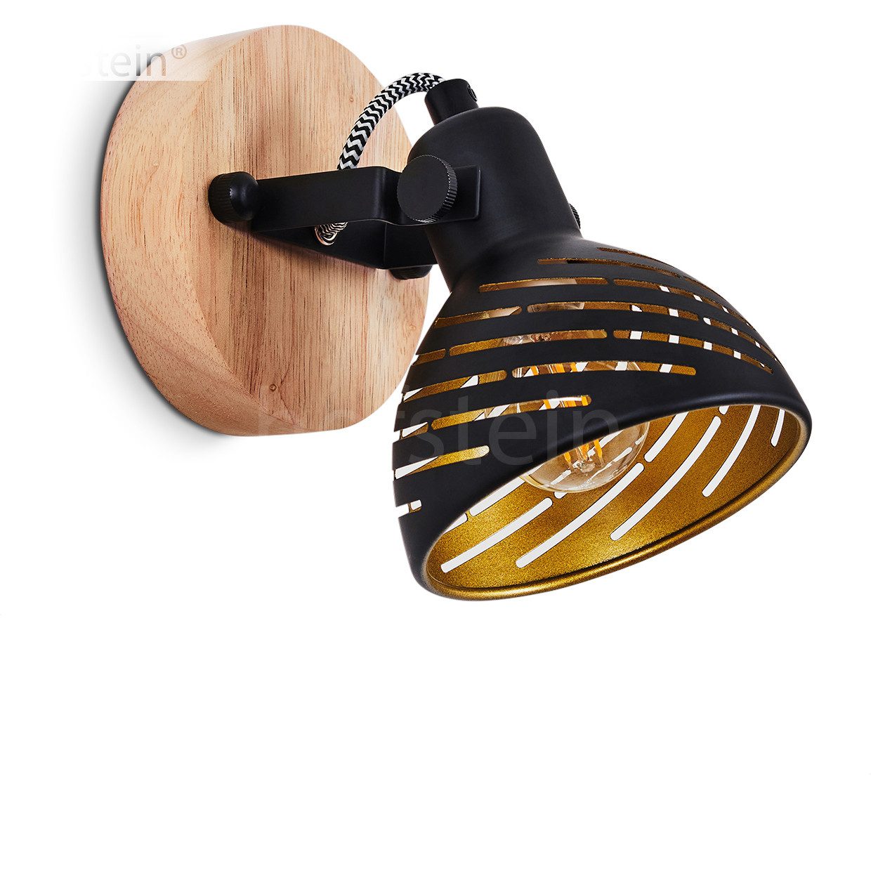 hofstein Wandleuchte »Mitterthal« Wandlampe, Metall/Holz, Schwarz/Gold/Natu günstig online kaufen