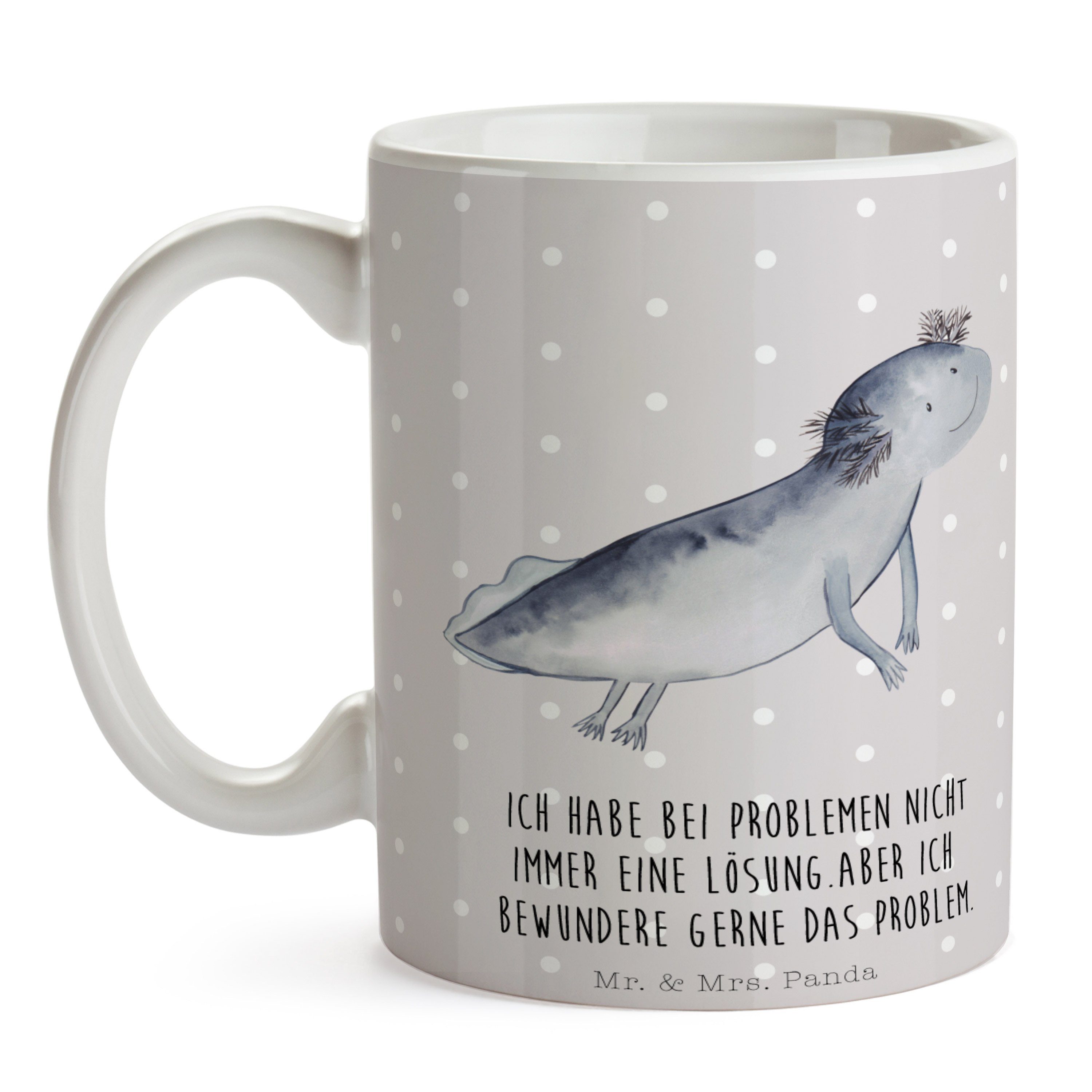 Grau Keramik Tasse, - Panda - Geschenk, Axolotl & Sc, Mrs. schwimmt Mr. Pastell Geschenk Tasse Tasse,