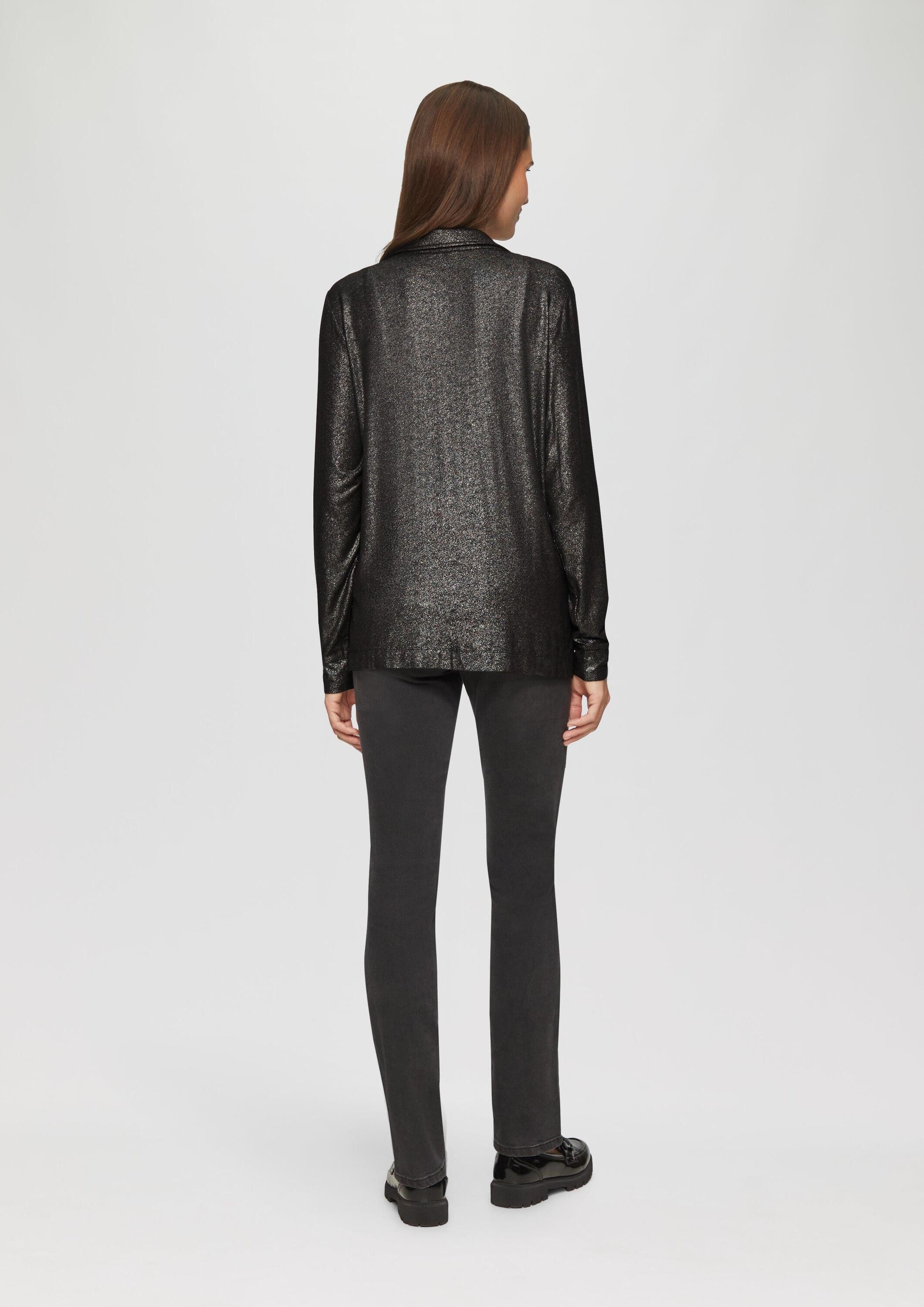 s.Oliver Langarmbluse T-Shirt Hemdbluse mit Knopfleiste und Metallic-Effekt