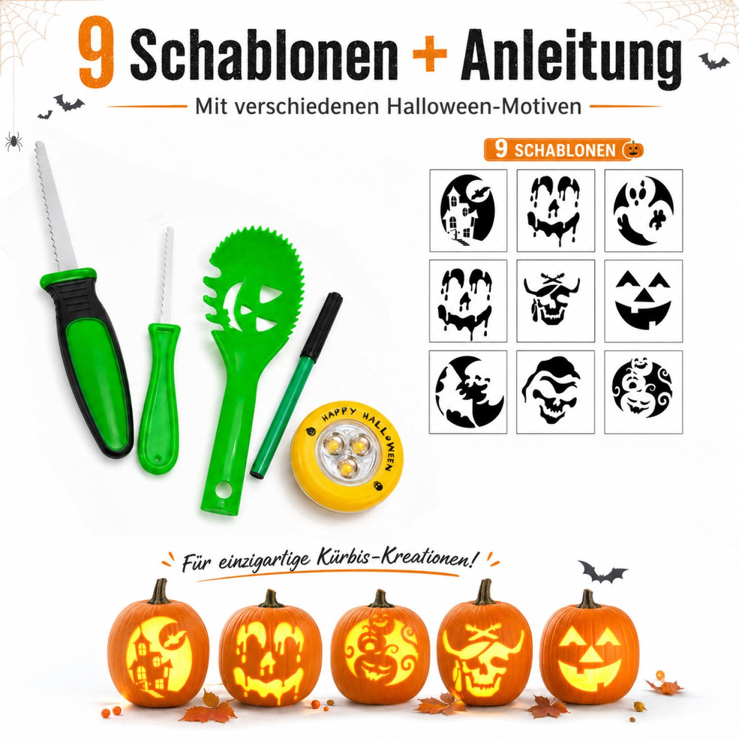 com-four Schälmesser Kürbis Schnitz-Set für Halloween, Schneide-Werkzeuge – Bild 5 von 5